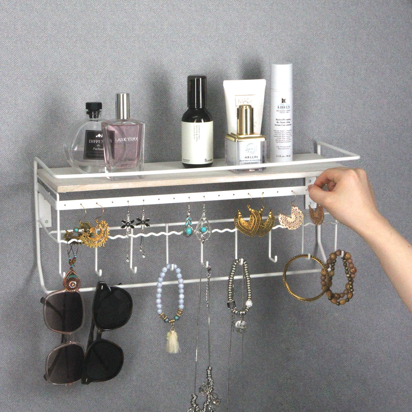 Jackcube Design Makeup portagioie parete 9 ganci legno bianco