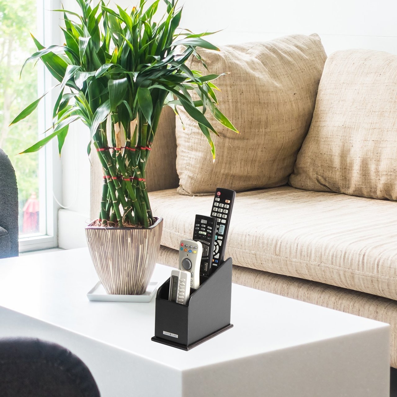 Jackcube Design Living Room porta telecomandi pelle nero 4 posti