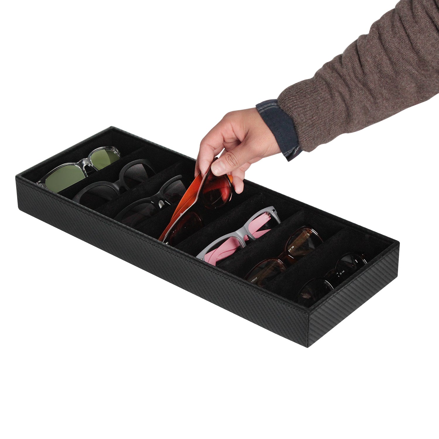Jackcube Design Organizer Occhiali 7 Scomparti Pelle Nera