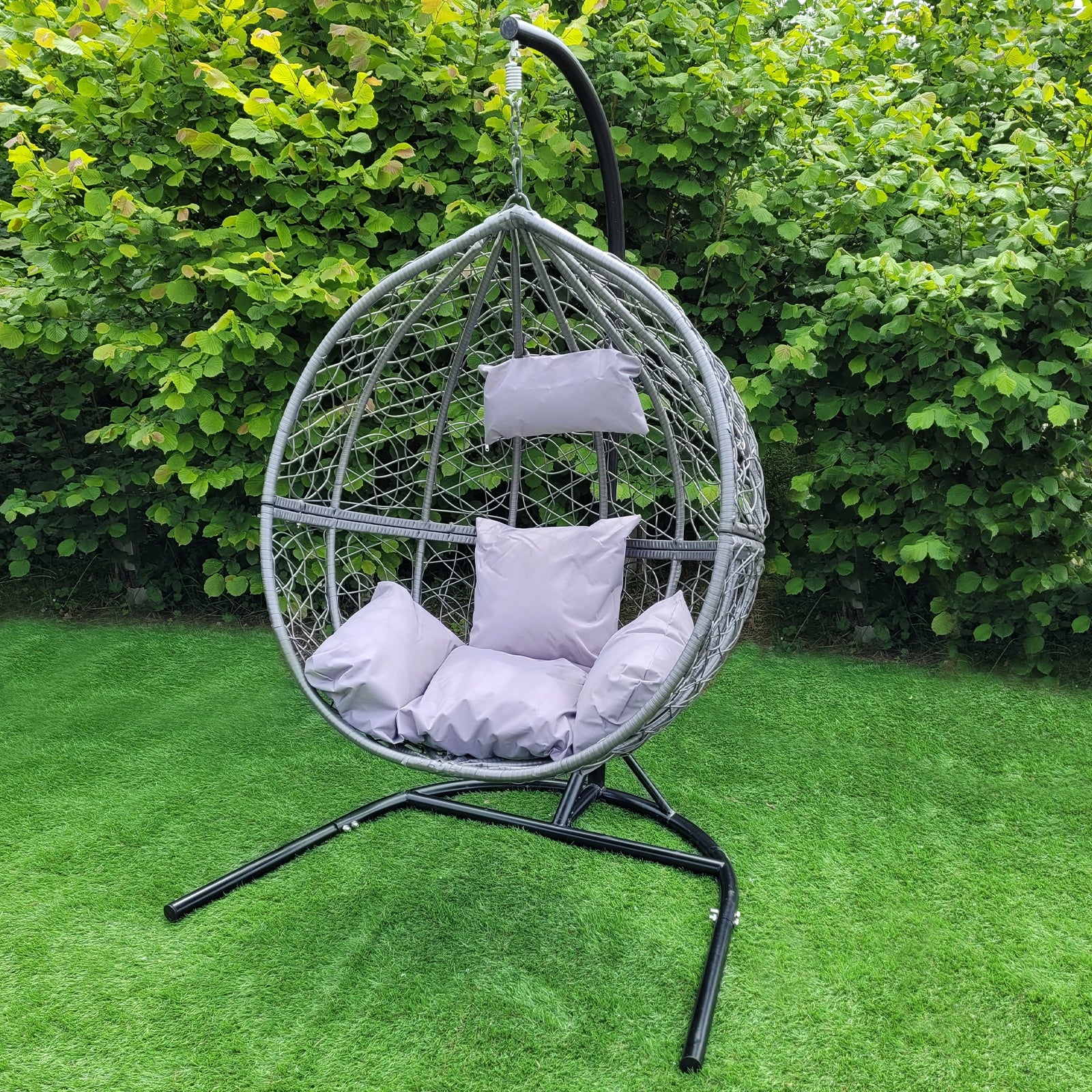 Q-Rax Sedia Sospesa Uovo Rattan Grigio con Cuscini