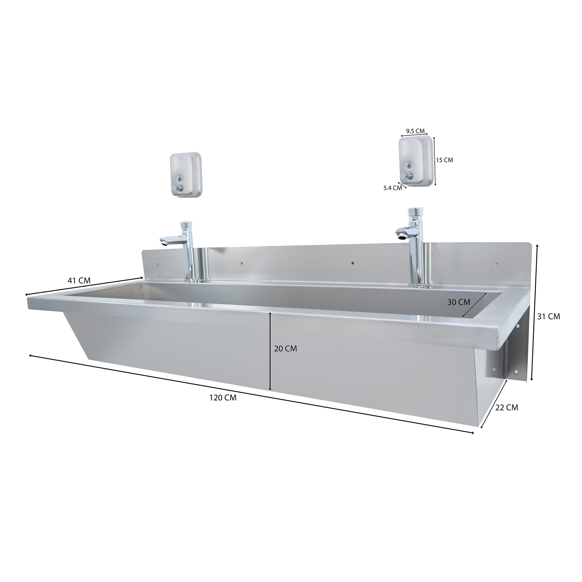 Q-Rax Lavabo Acciaio Inox 120 cm da Parete con Miscelatore