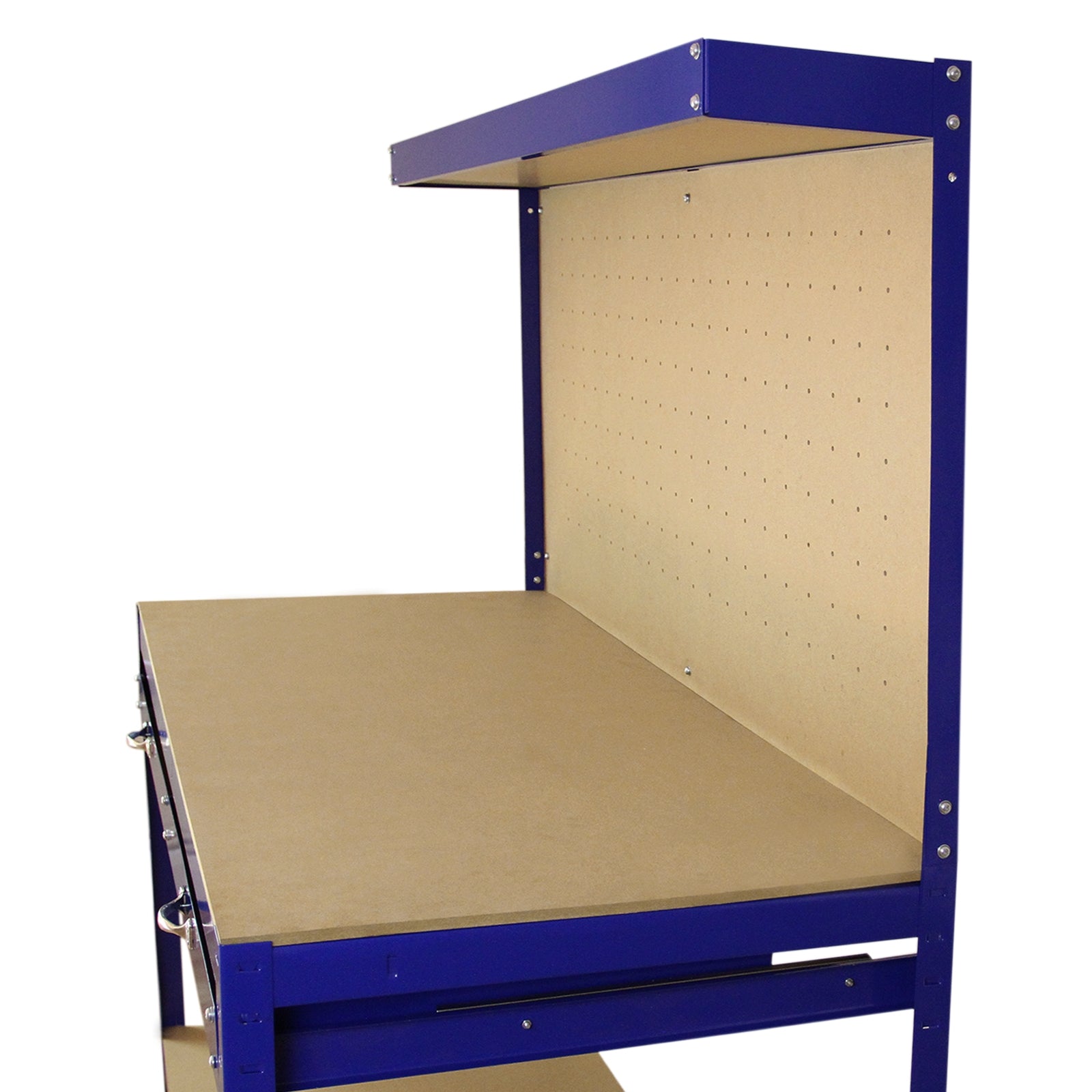 Q-Rax Banco Lavoro Blu 120cm con Pannello 40 Ganci Cassetto