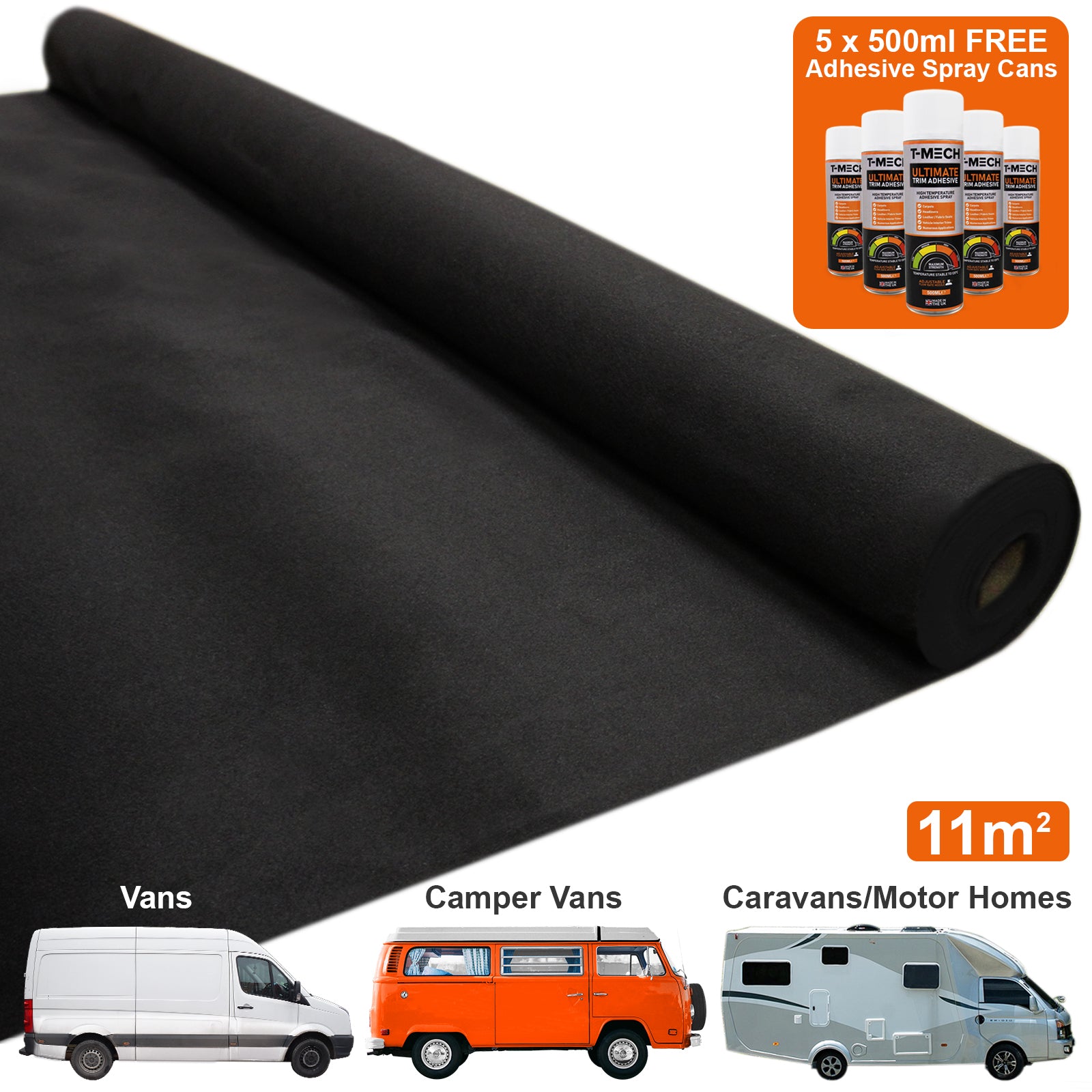 Q-Rax Fodera Moquette Furgoni 11m² moquette nera + 5 spray
