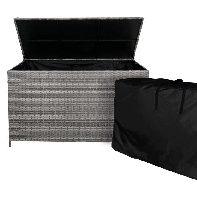 Q-Rax Box Giardino Rattan Grigio 582L Baule Cuscini Esterno