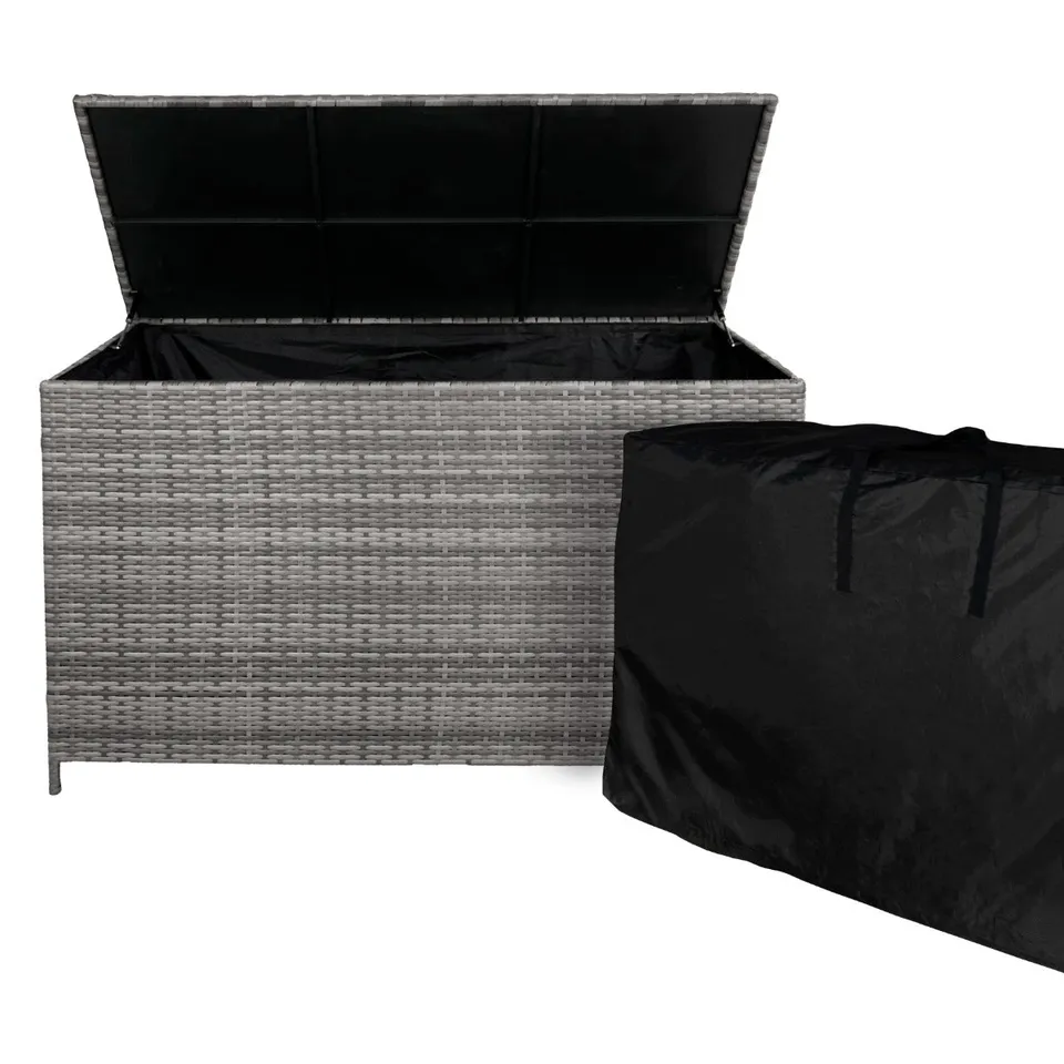 Q-Rax Box Giardino Rattan Grigio 582L Baule Cuscini Esterno