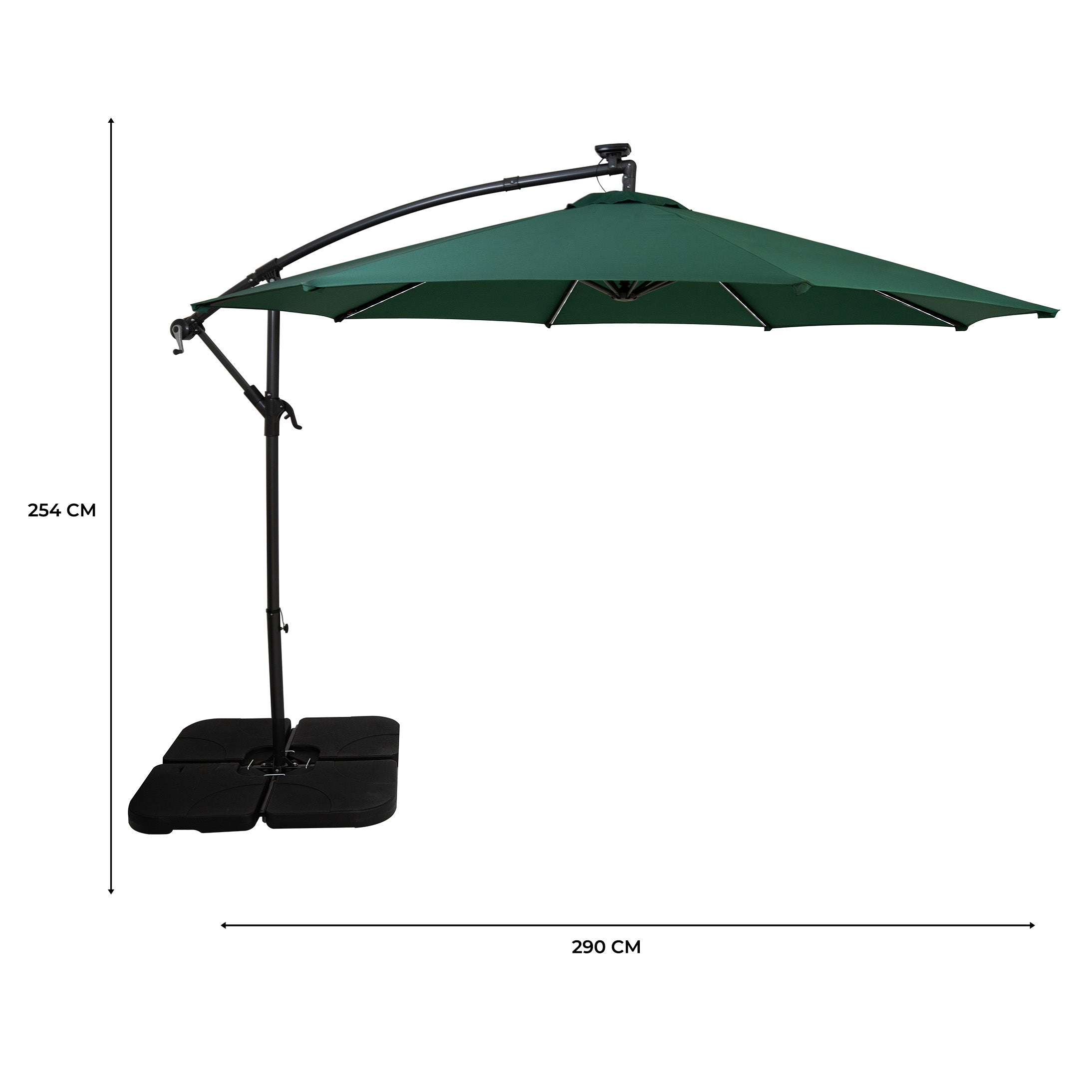 Q-Rax Ombrellone Decentrato LED 3 m Verde con Base Giardino