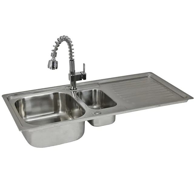 Q-Rax Lavello Cucina Inox 1.5 Vasche 105x50 cm con Miscelatore