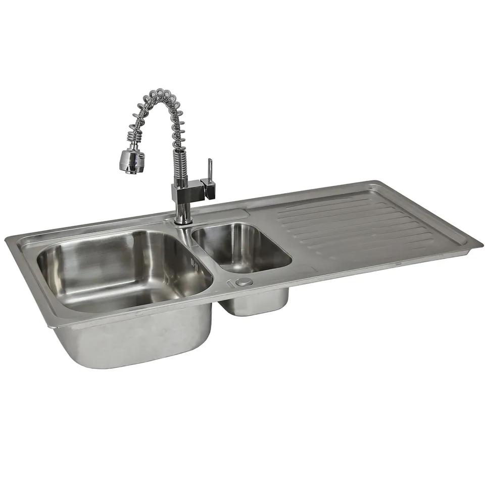 Q-Rax Lavello Cucina Inox 1.5 Vasche 105x50 cm con Miscelatore