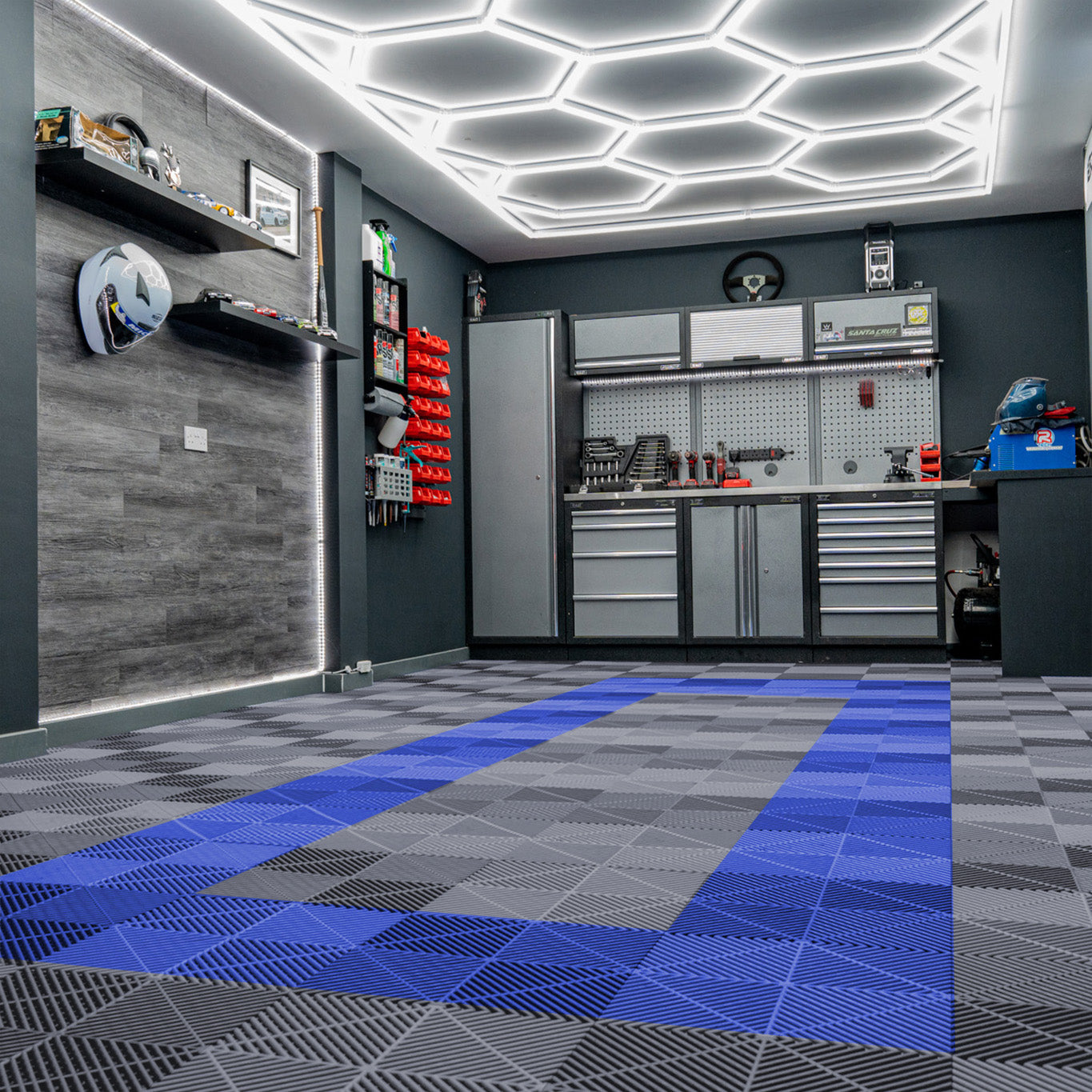 Q-Rax Piastrelle Ventilate Garage 36mq + 2 Luci LED Grigio Blu