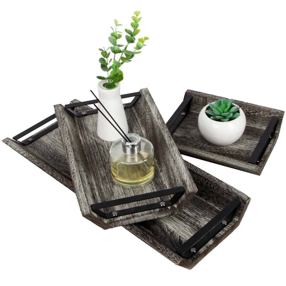 Jackcube Design Living Room Vassoi Legno Manici Set 3 Pezzi