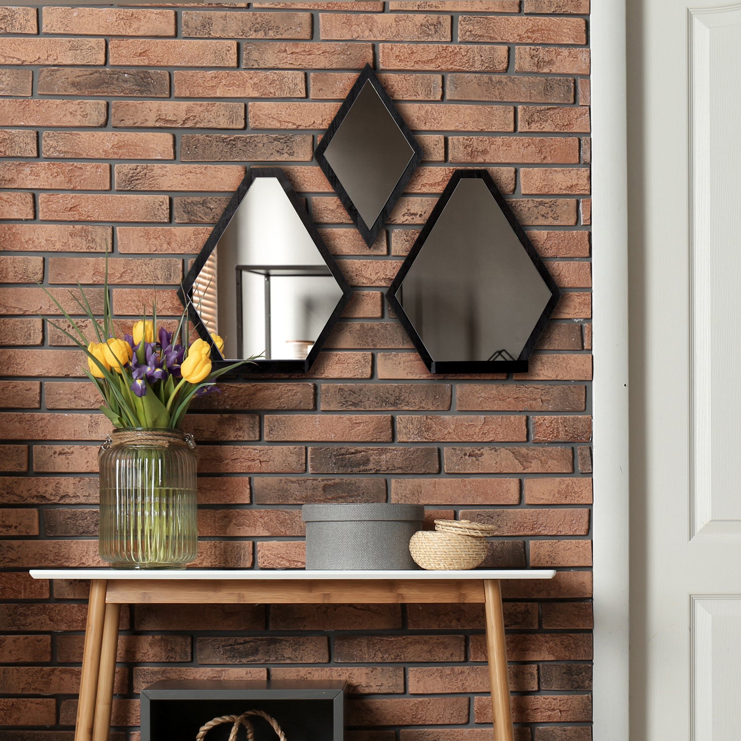 Jackcube Design Wall Décor Set 3 specchi da parete con mensola neri