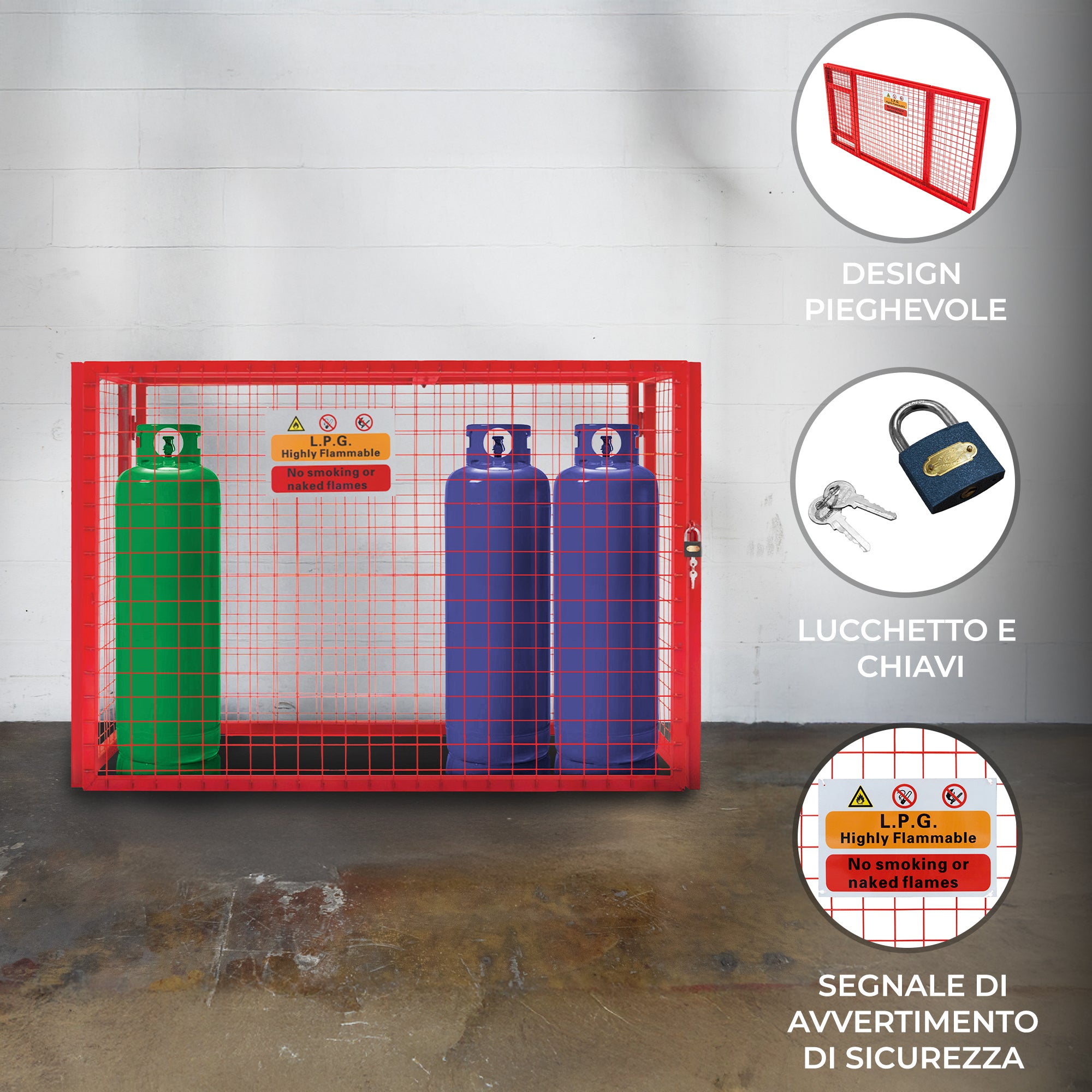 Q-Rax gabbia rete pieghevole bombole gas 100x140x50cm