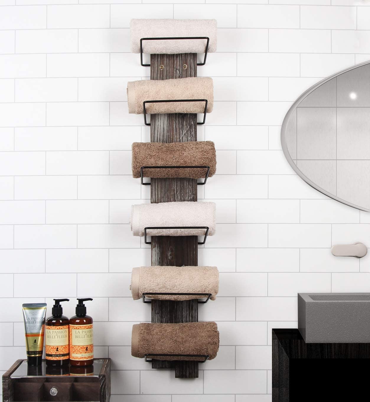 Jackcube Bathroom Porta Asciugamani Parete 6 Ripiani Legno Bianco