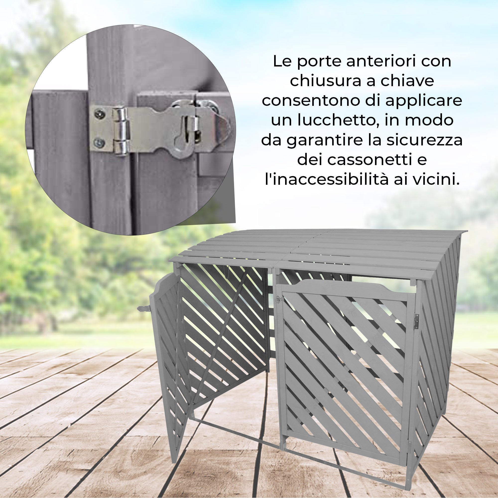 Q-Rax Doppio Copribidoni 240L Grigio Lavato Legno