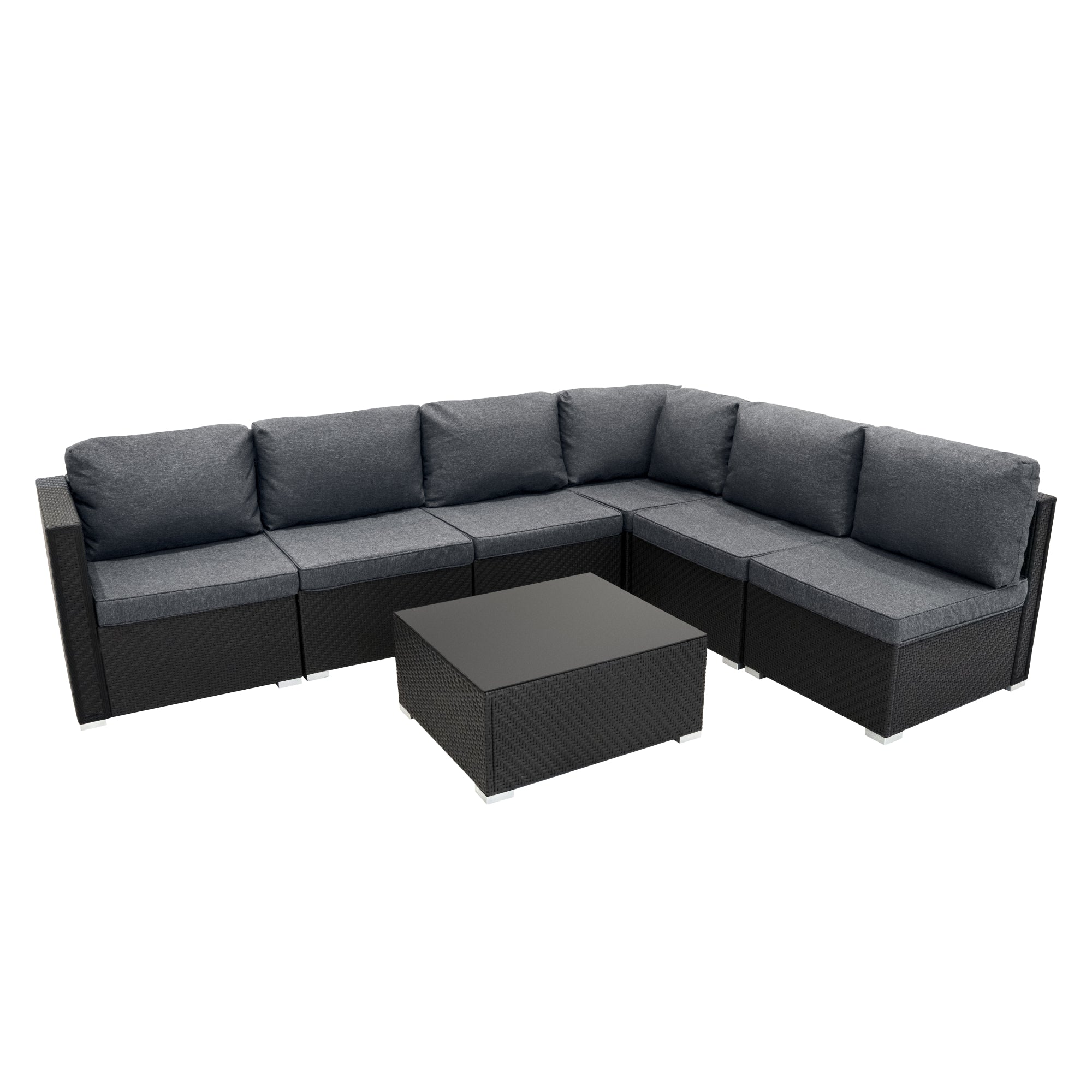Q-Rax Mobili da Esterno set rattan 7 pezzi nero con baule