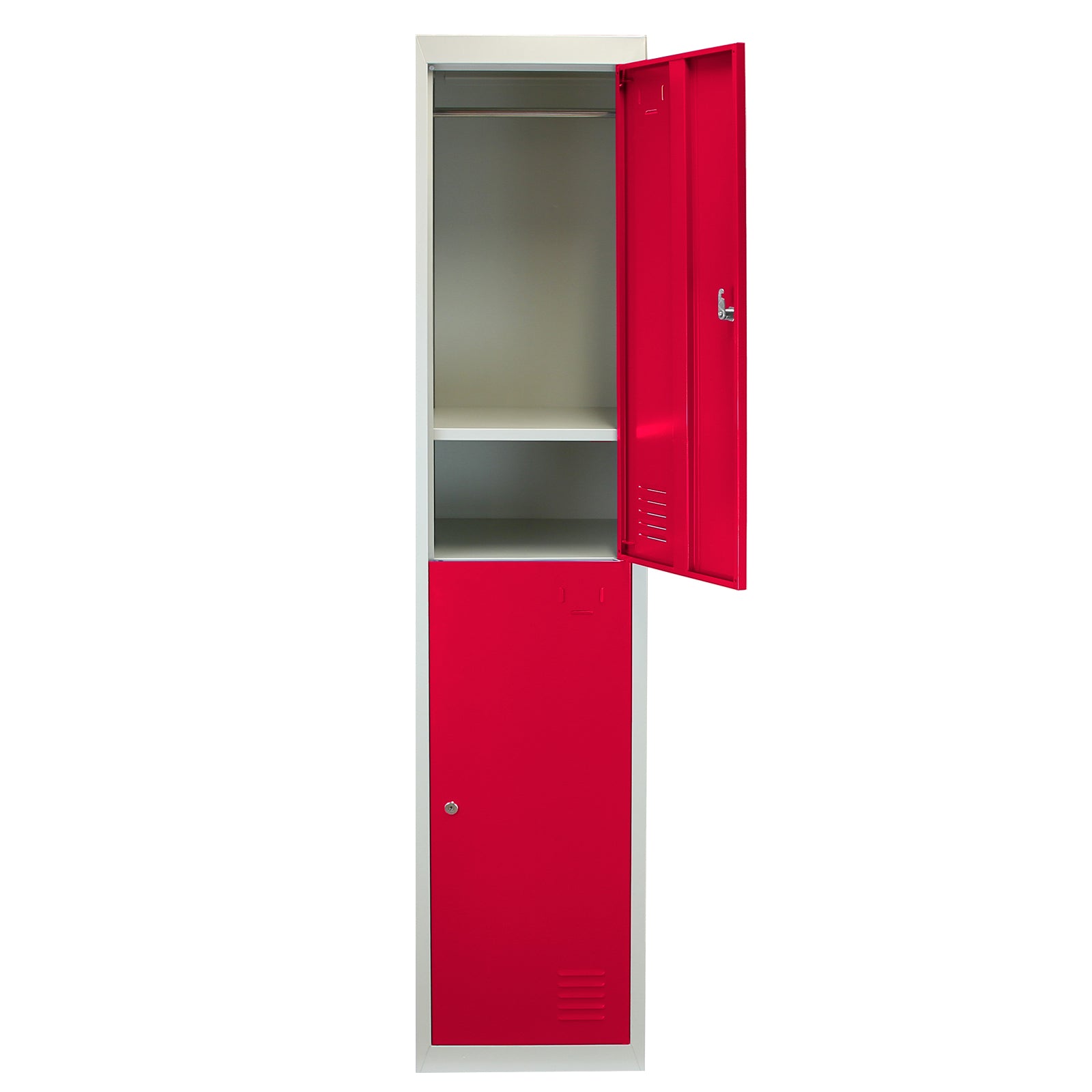 Q-Rax Armadietto Acciaio 180cm 2 Porte Rosse 3 Pezzi con Chiave