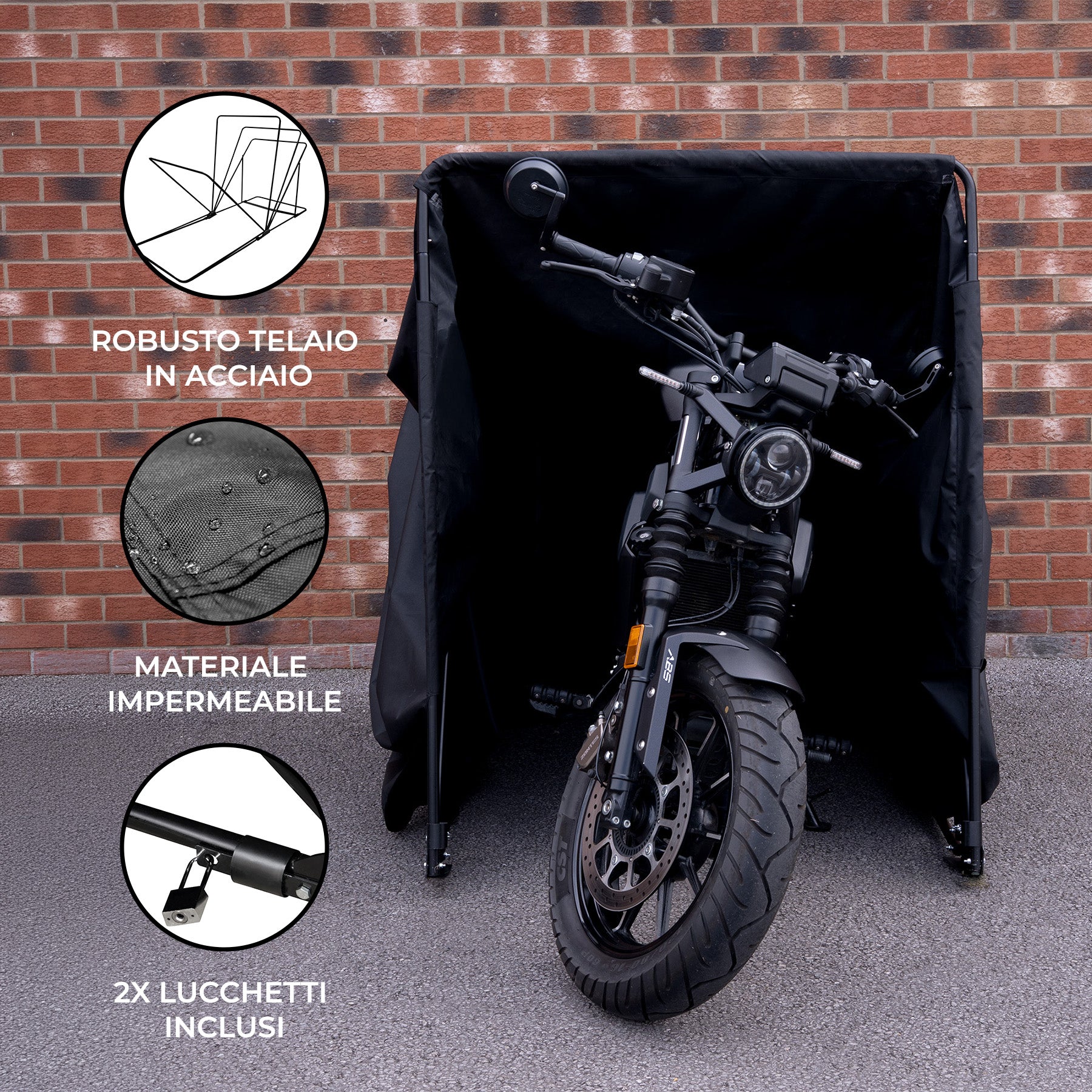 Q-Rax Tenda moto media nero Oxford impermeabile con lucchetti