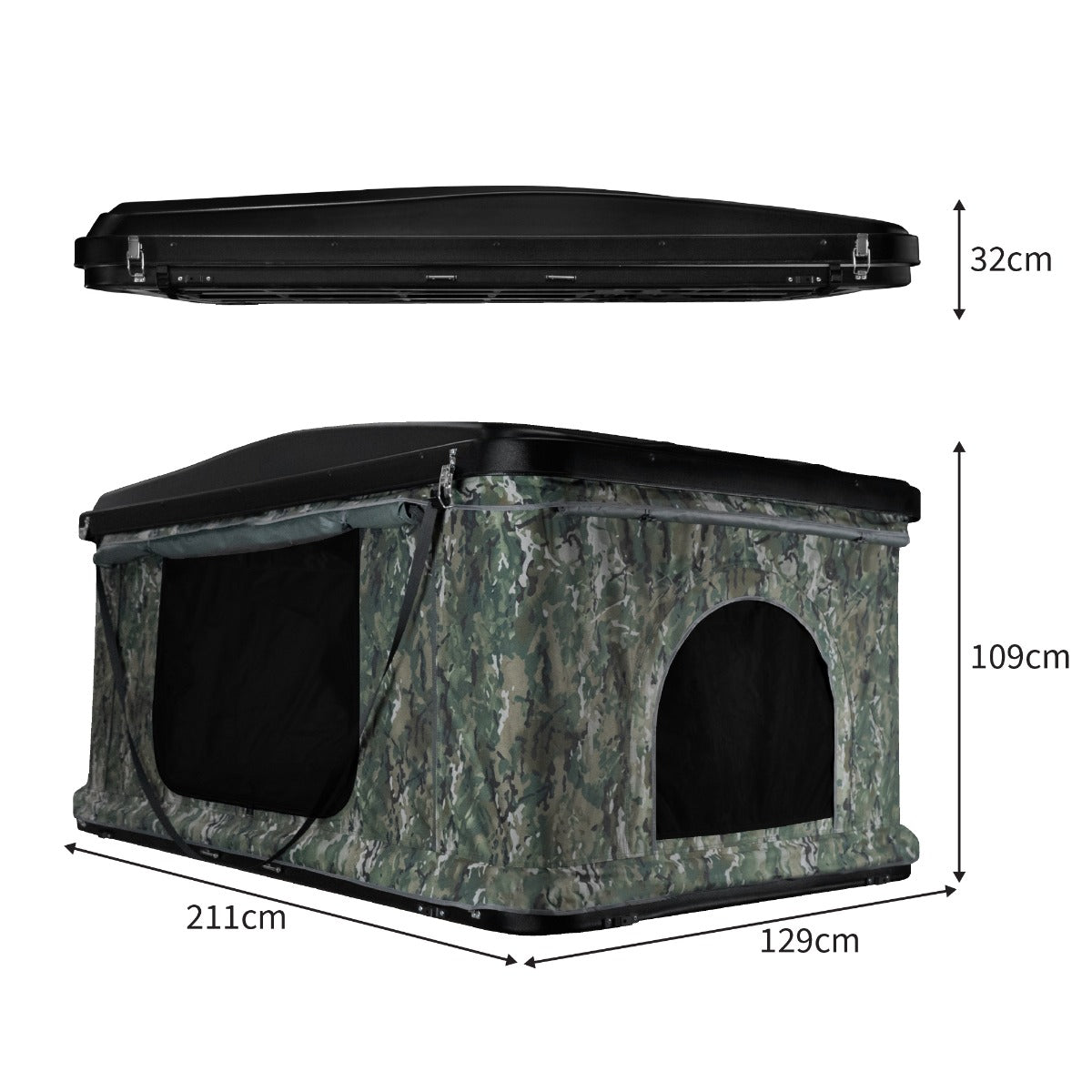 Q-Rax Tenda Tetto Auto Mimetica Guscio Rigido 3 Posti