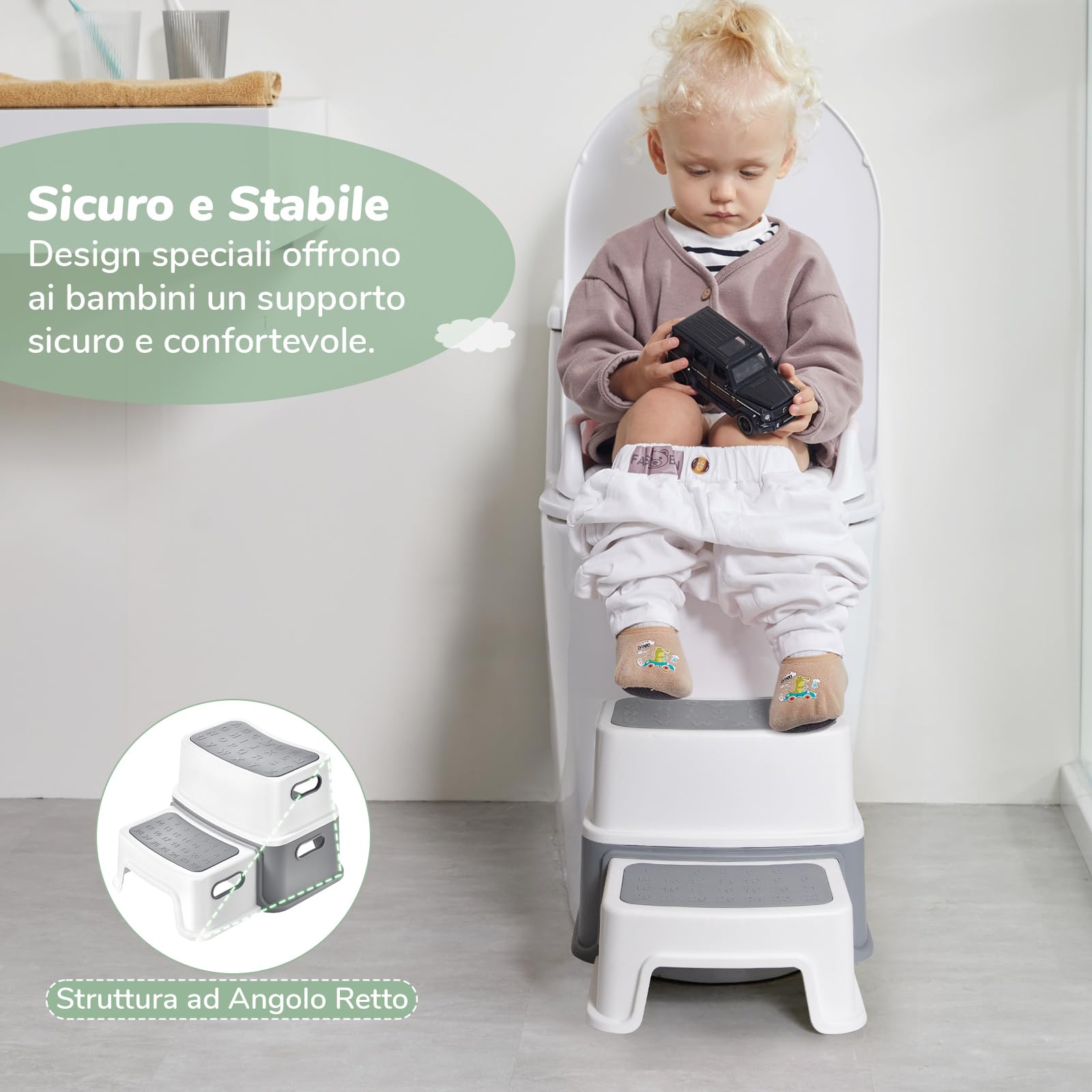 DEANIC Sgabelli e Scalette da Bagno 2 Gradini Grigio Antiscivolo