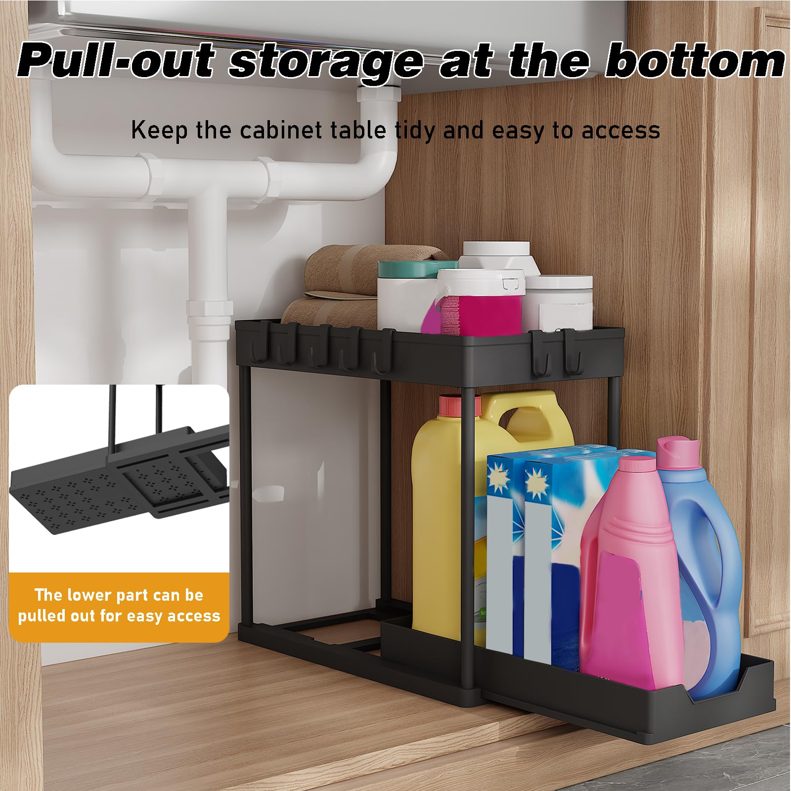 Meltrck Organizer Sottolavello Scorrevole 2 Pezzi 35,5x21x32,5 cm