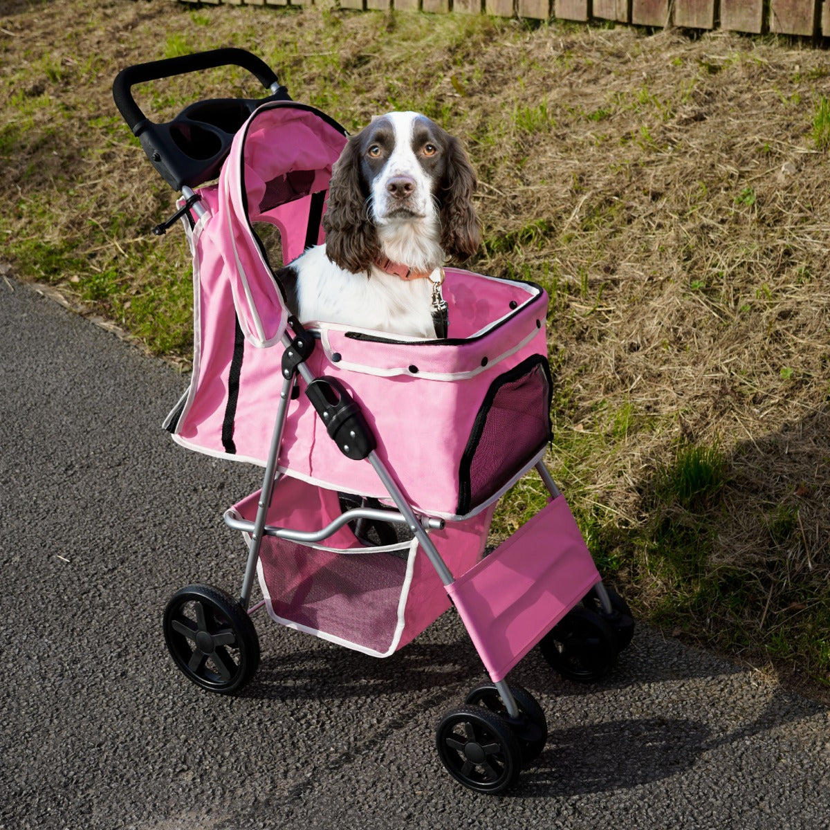 Q-Rax Passeggino Cani Rosa con Parapioggia 15 kg passeggino animali