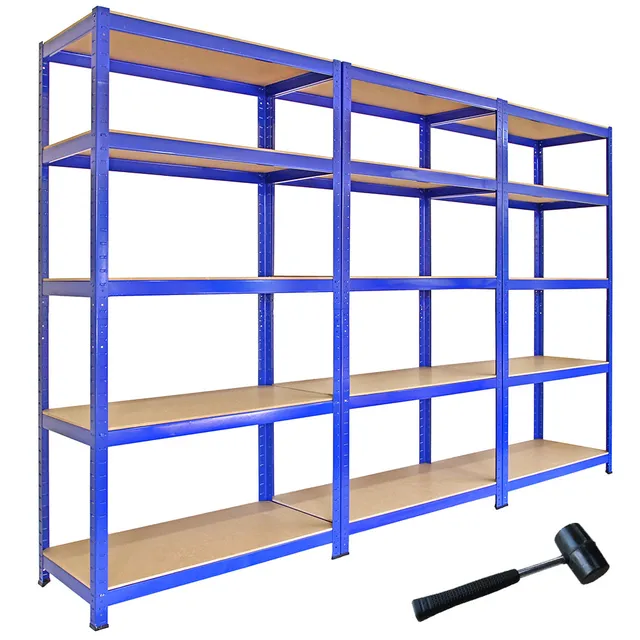 Q-Rax Set 3 Scaffali Metallici Blu 5 Ripiani