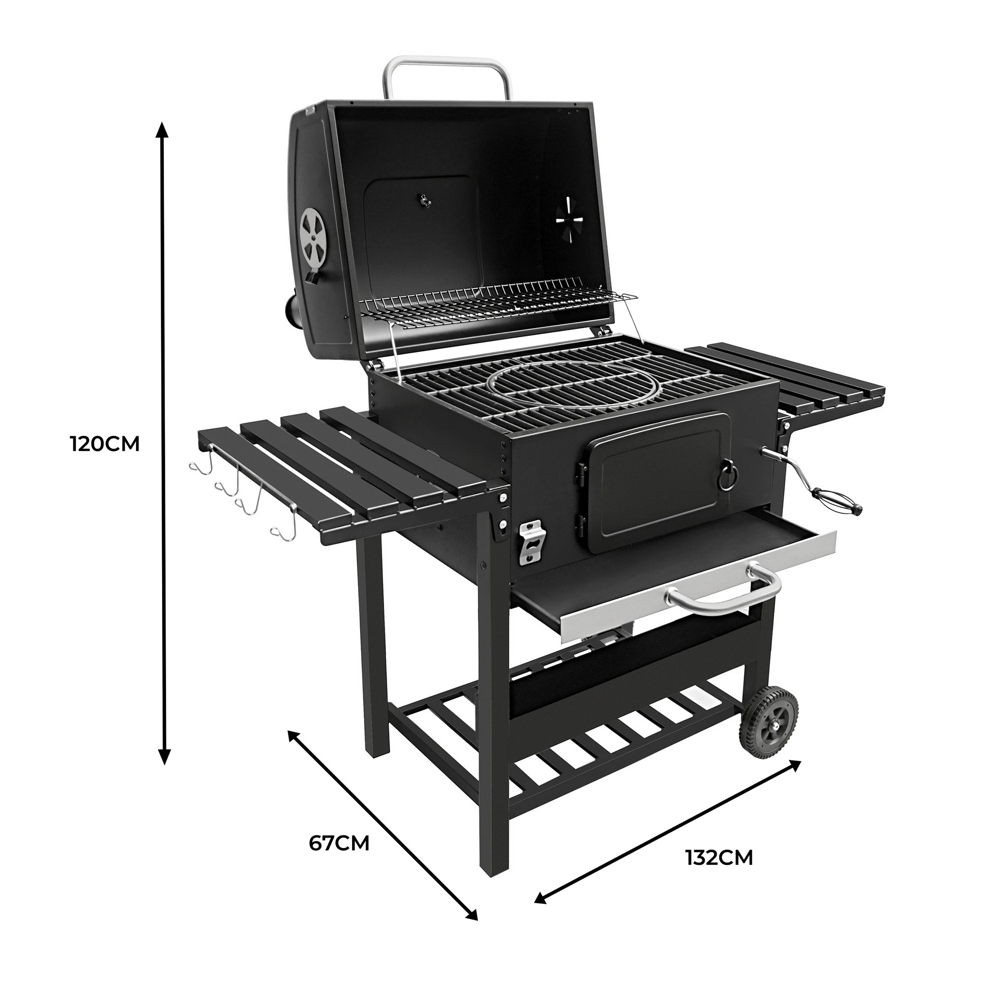 Q-Rax Barbecue BBQ XL Carbone Affumicatore Ghisa Nero