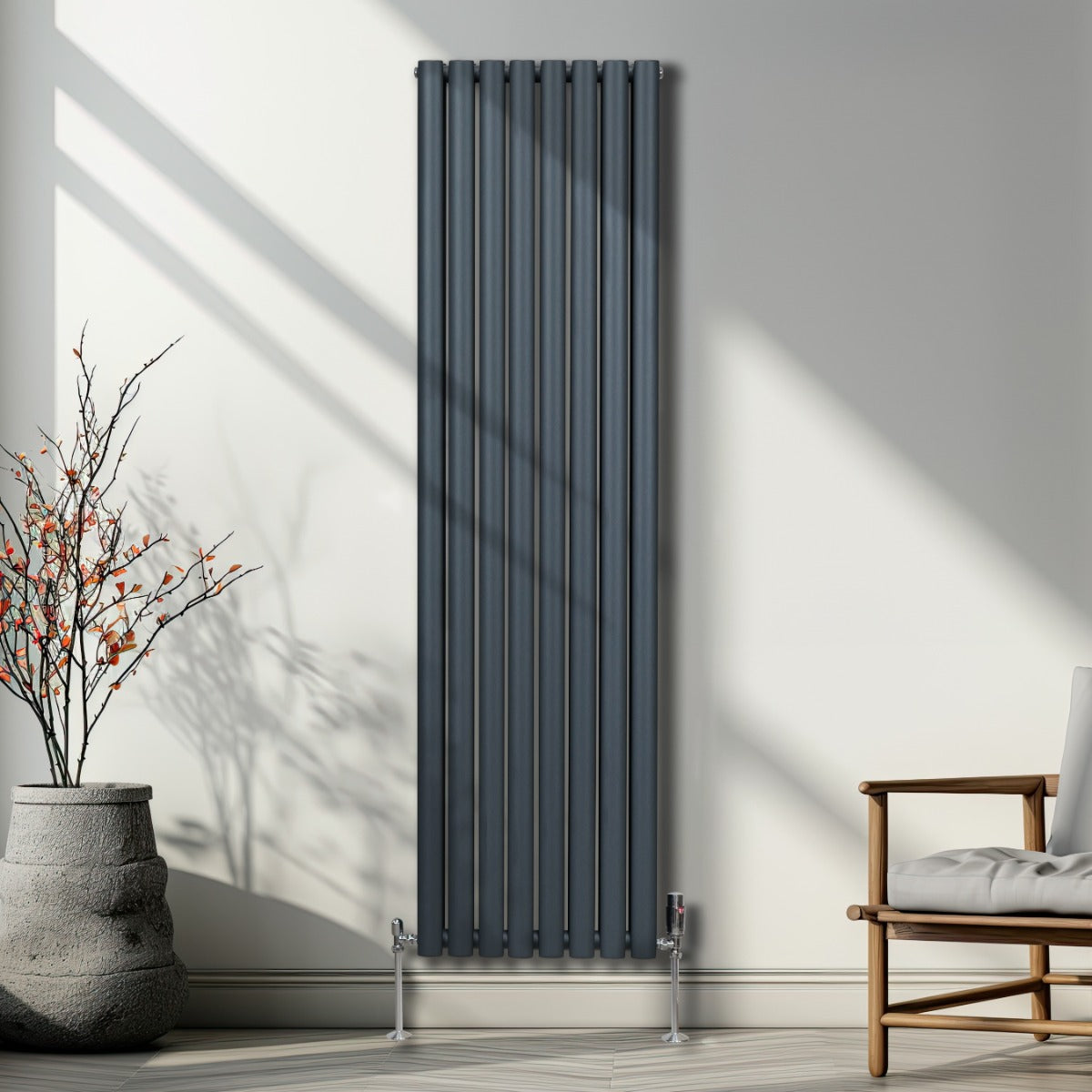 Q-Rax Radiatori Tradizionali 1800x480 radiatore antracite con valvole