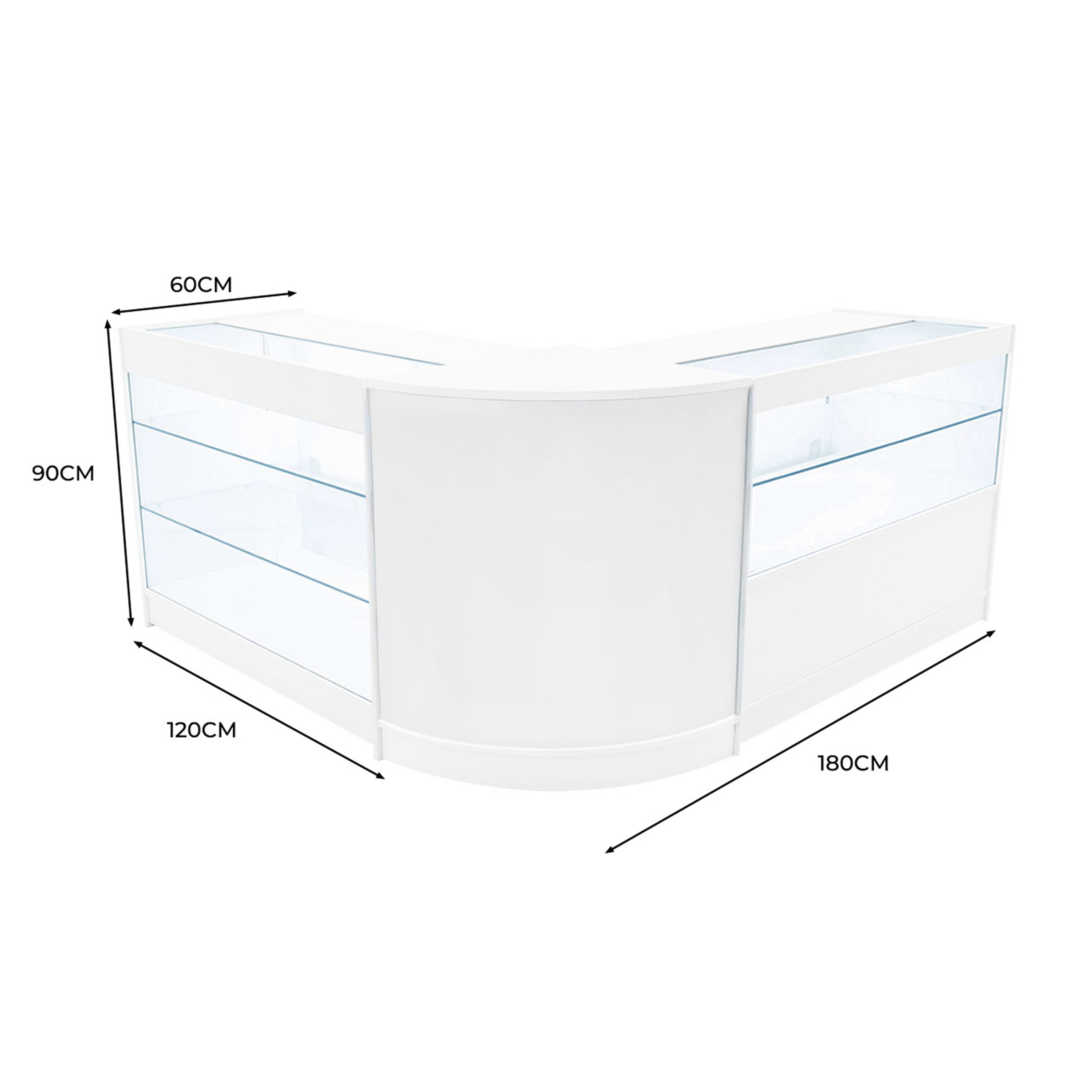 Q-Rax Hera LED K1200+C1200+CM60 Bancone Bianco con Vetro