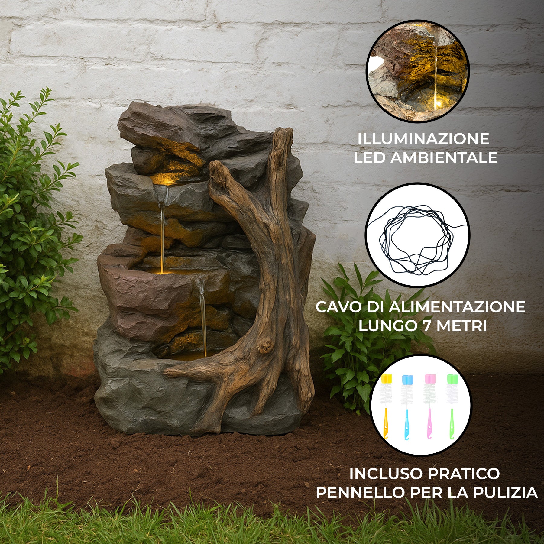 Q-Rax Willow Springs Fontana Elettrica Cascata Pietra
