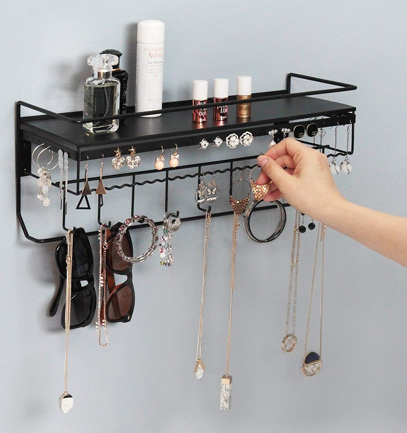 Jackcube Design Organizer Gioielli Parete Nero 9 Ganci Mensola Bamboo