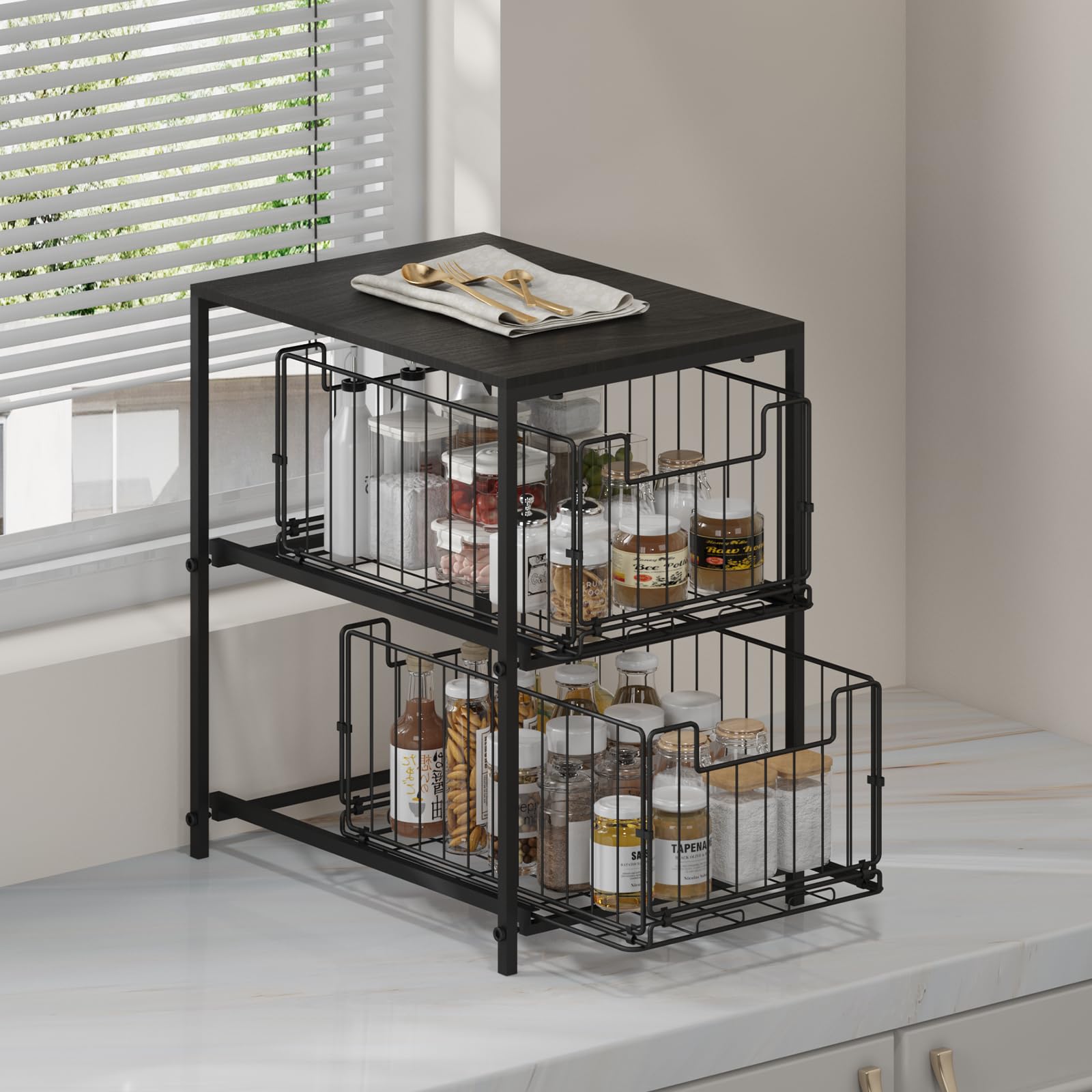 Meltrck Scaffale Portaspezie Organizer 2 Strati Nero Ebano