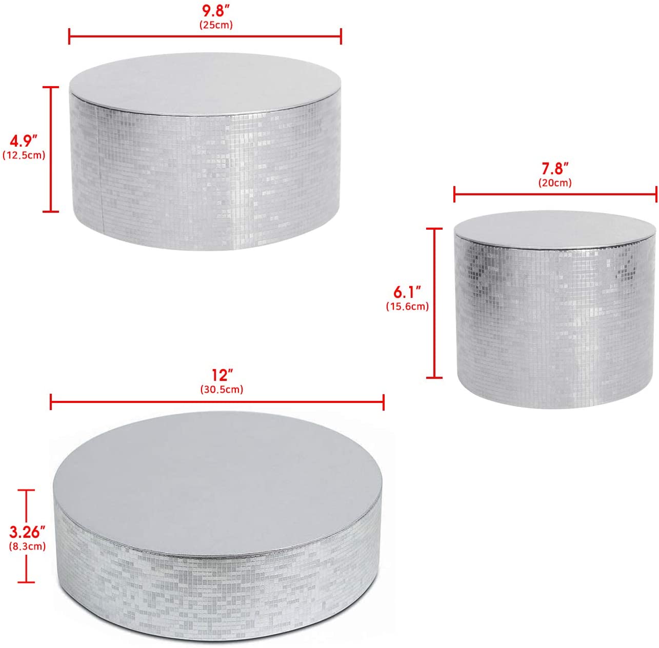 Jackcube Design Display Alzate Torta Argento Set 3 Pezzi 20-30 cm