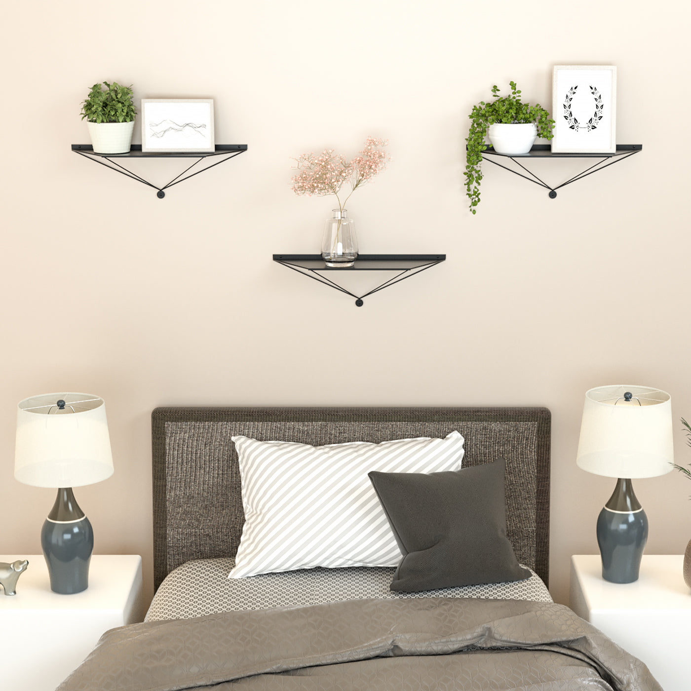 Jackcube Design Living Room Set 3 Mensole Parete Nere Metallo 43 cm