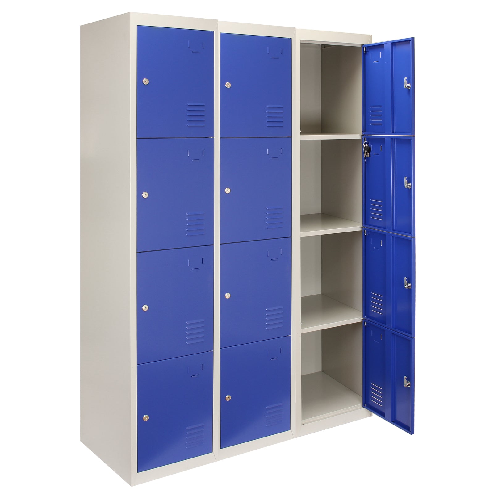 Q-Rax 3 Armadietti Acciaio 4 Porte Blu 38x45x180 Chiave