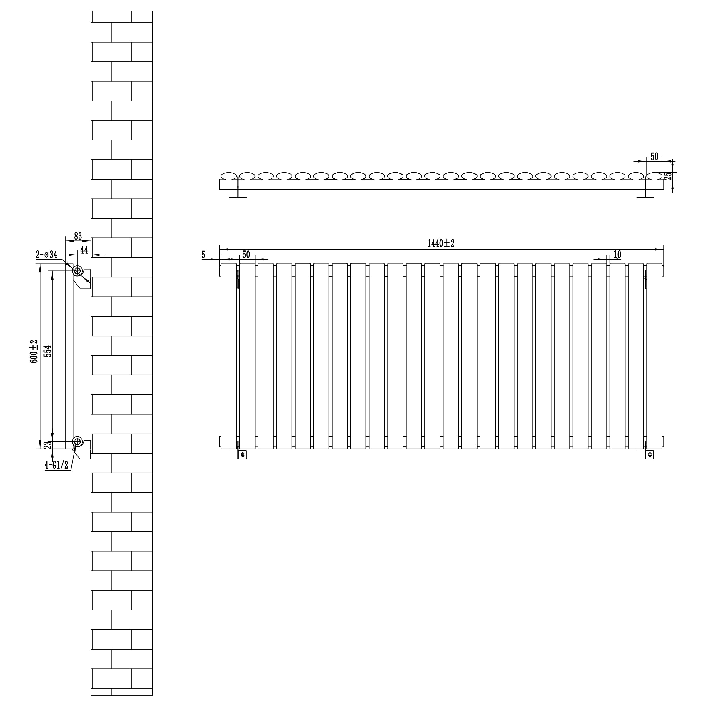 Q-Rax Radiatore Colonna Ovale 600x1440 mm Bianco Valvole