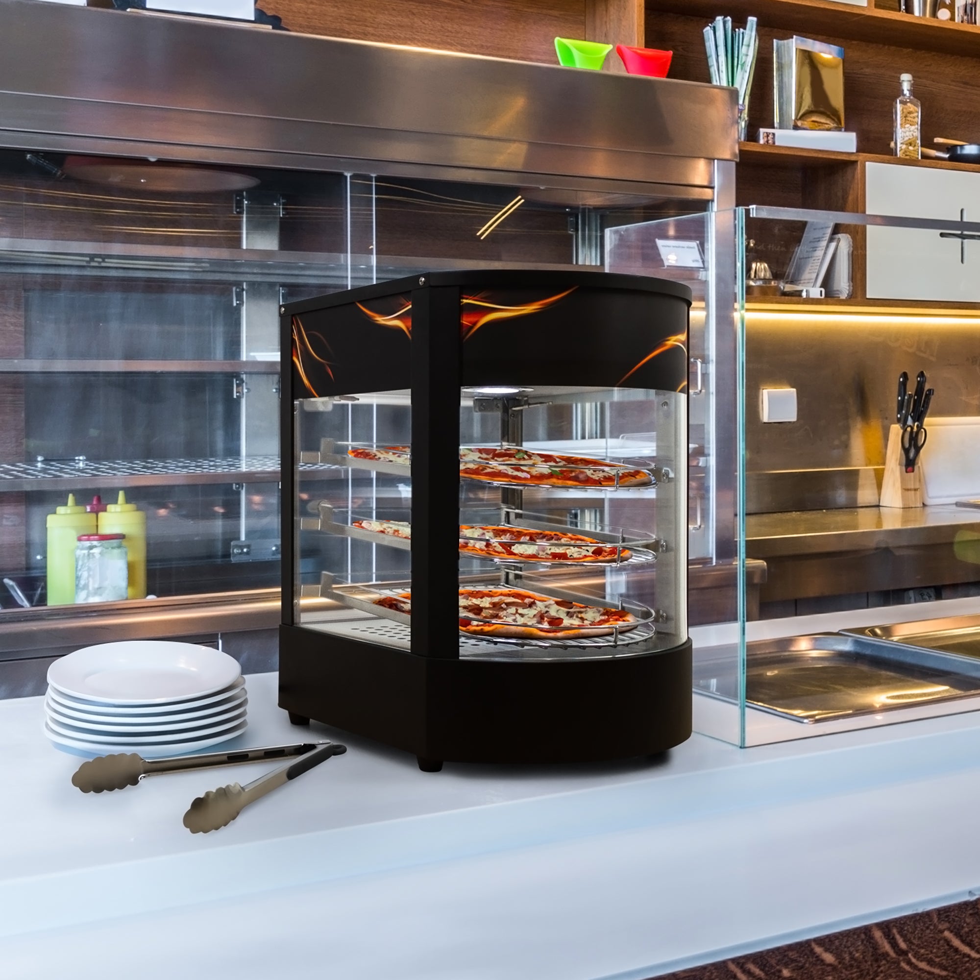 Q-Rax vetrina pizza riscaldata vetro nero 3 ripiani 500W