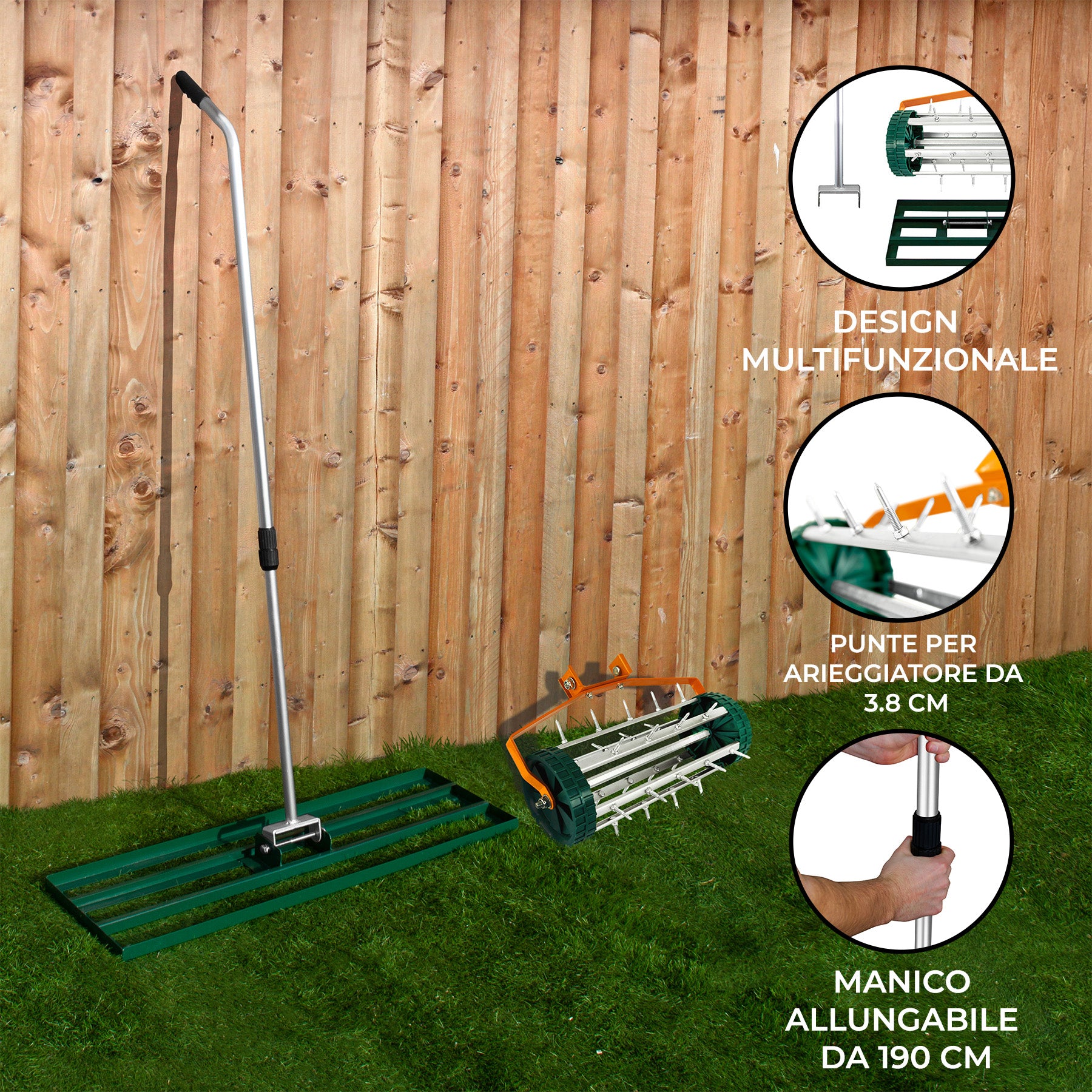 Q-Rax Set Arieggiatore e Livellatore Prato 100 cm Verde