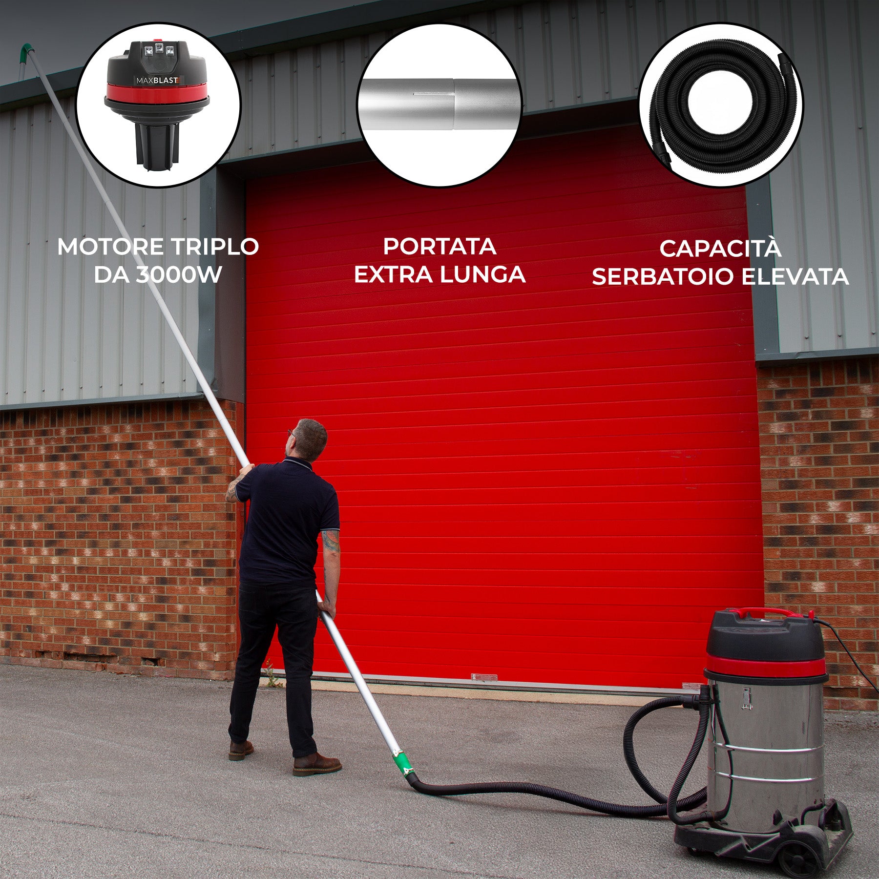Q-Rax Commercio Artigianato 80L Aspirapolvere Industriale Secco Umido
