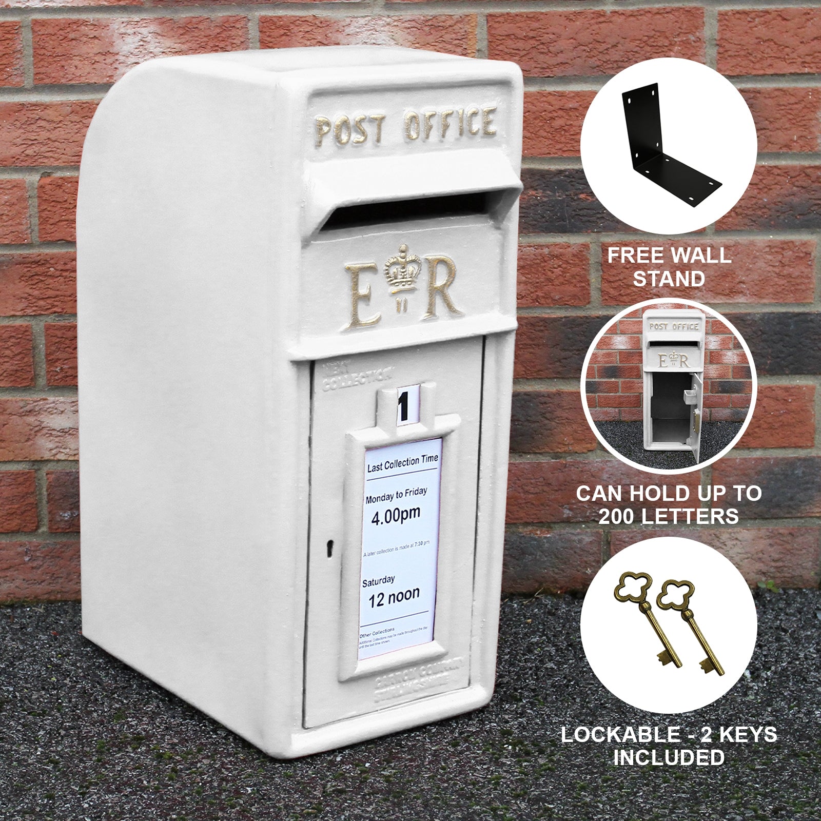 Q-Rax Accessori casa cassetta postale britannica ghisa bianco serratura