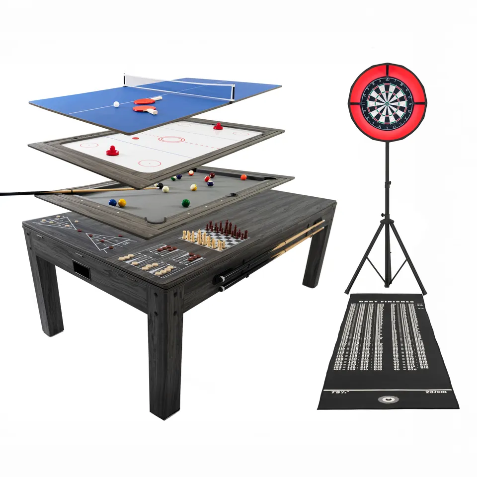 Q-Rax Tavolo Giochi 7-in-1 Grigio 213 cm con Freccette LED