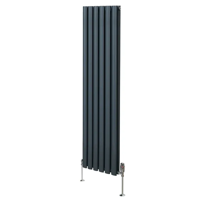 Q-Rax Radiatore Ovale 1600x360 Antracite con Valvole TRV