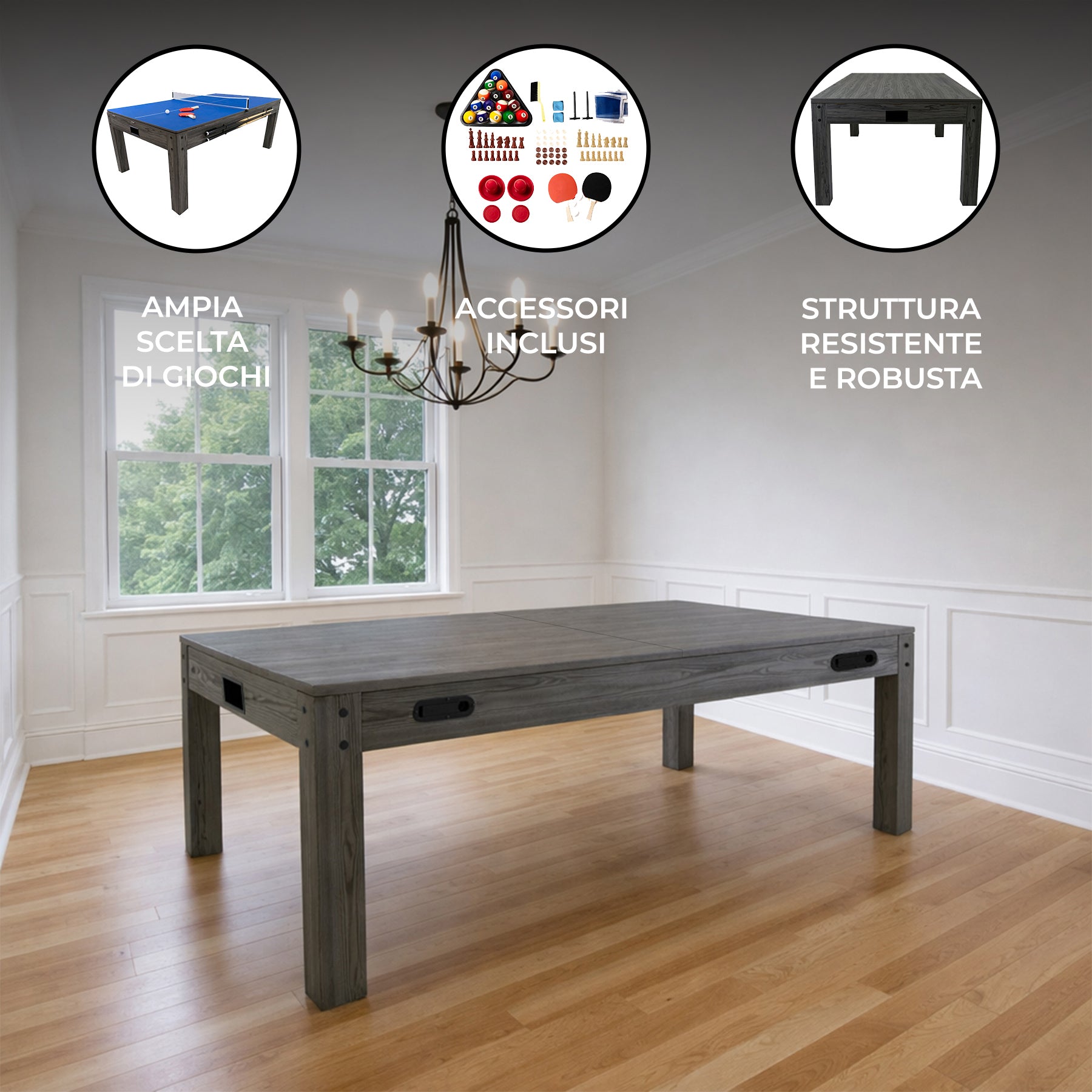 Q-Rax Accessori casa Tavolo Multigioco 7-in-1 213cm Grigio