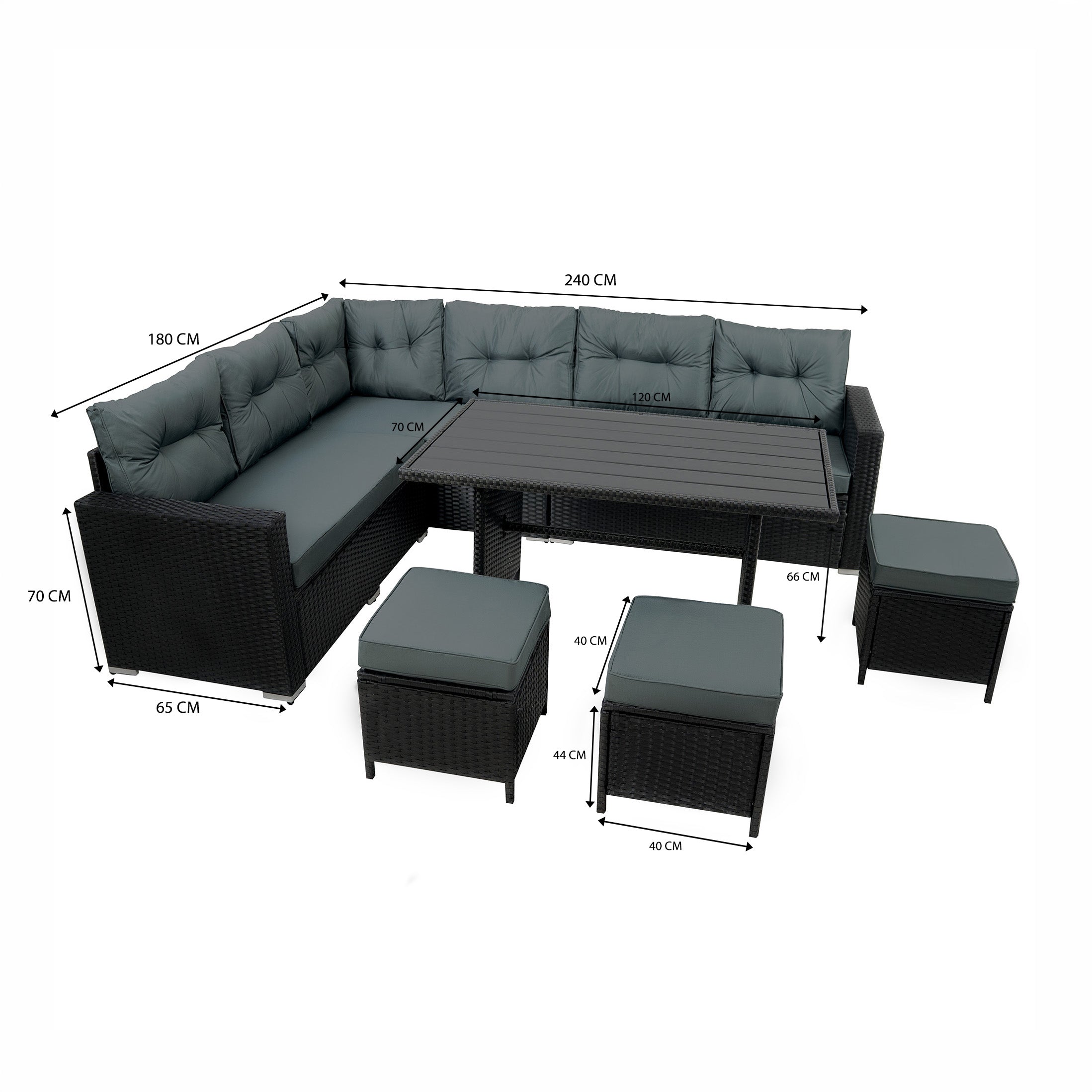Q-Rax Mobili da Esterno Set Angolare 9 Posti Rattan Nero Grigi