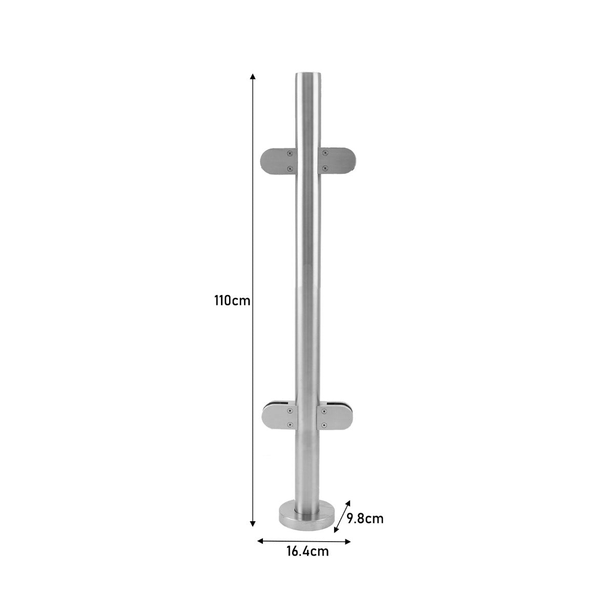 Q-Rax Palo Centrale Balaustra inox 110cm vetro morsetti D
