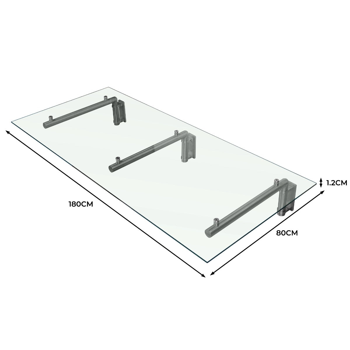 Q-Rax Deposito all'Aperto 180x80 pensilina vetro 8mm 3 staffe inox