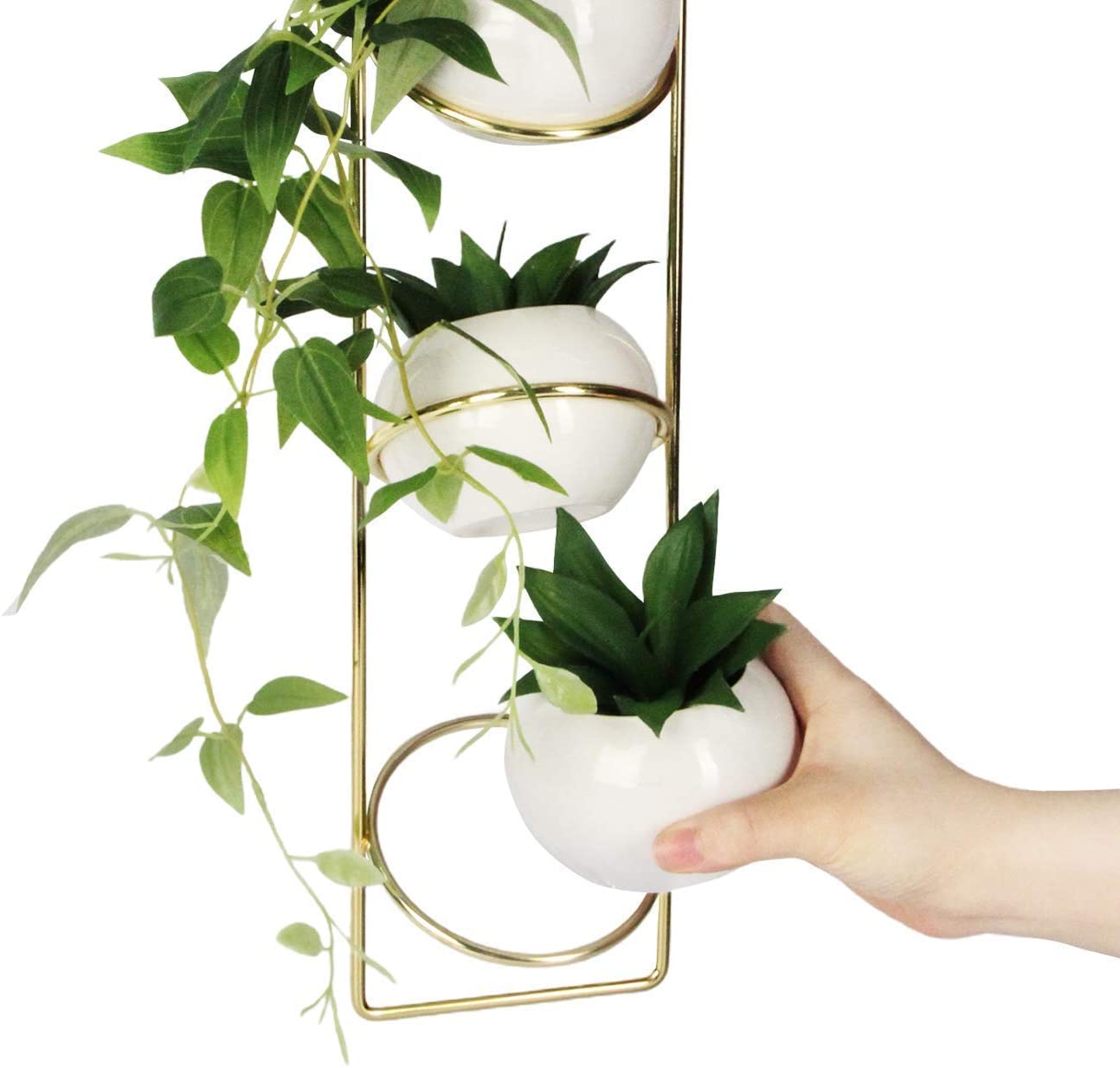 Jackcube Design Plant Set 3 Vasi Sospesi Ceramica Bianca Oro Parete