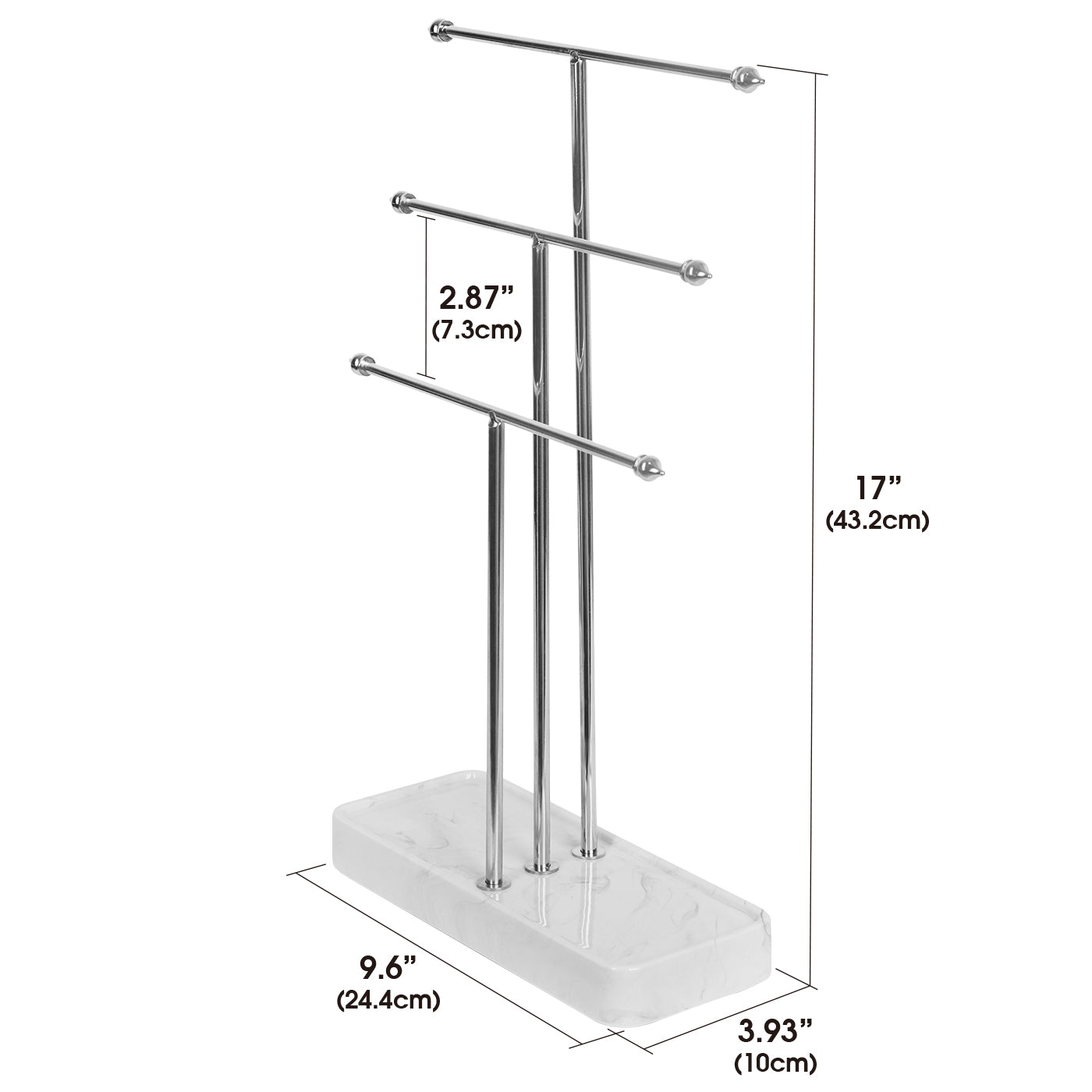 Jackcube Design espositore gioielli metallo 3 bracci vassoio marmo