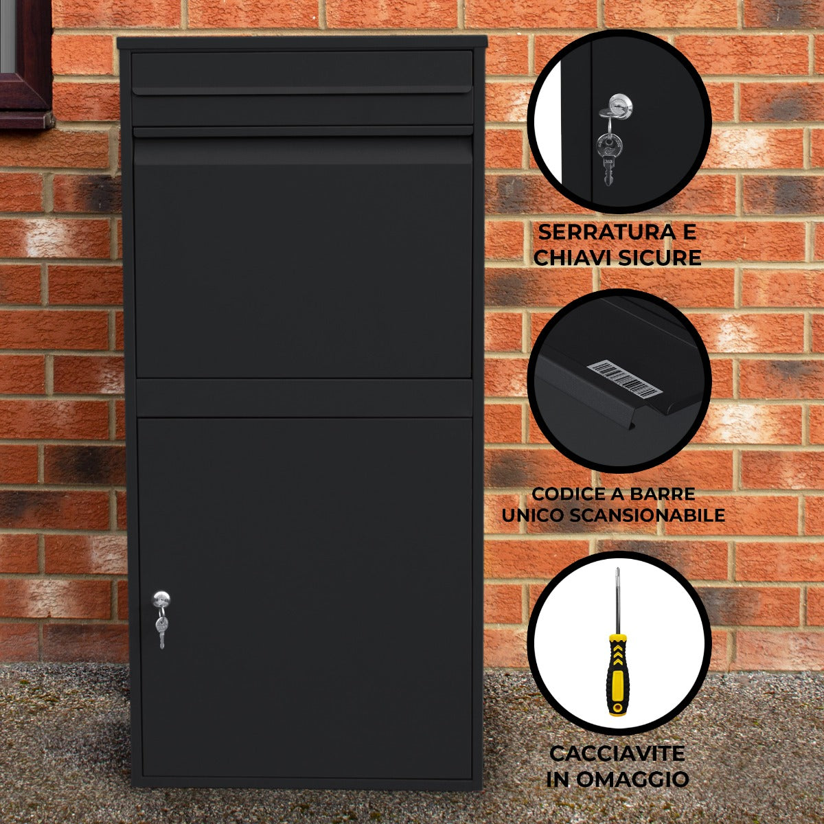 Q-Rax Accessori Cassetta postale pacchi XL nero antifurto acciaio