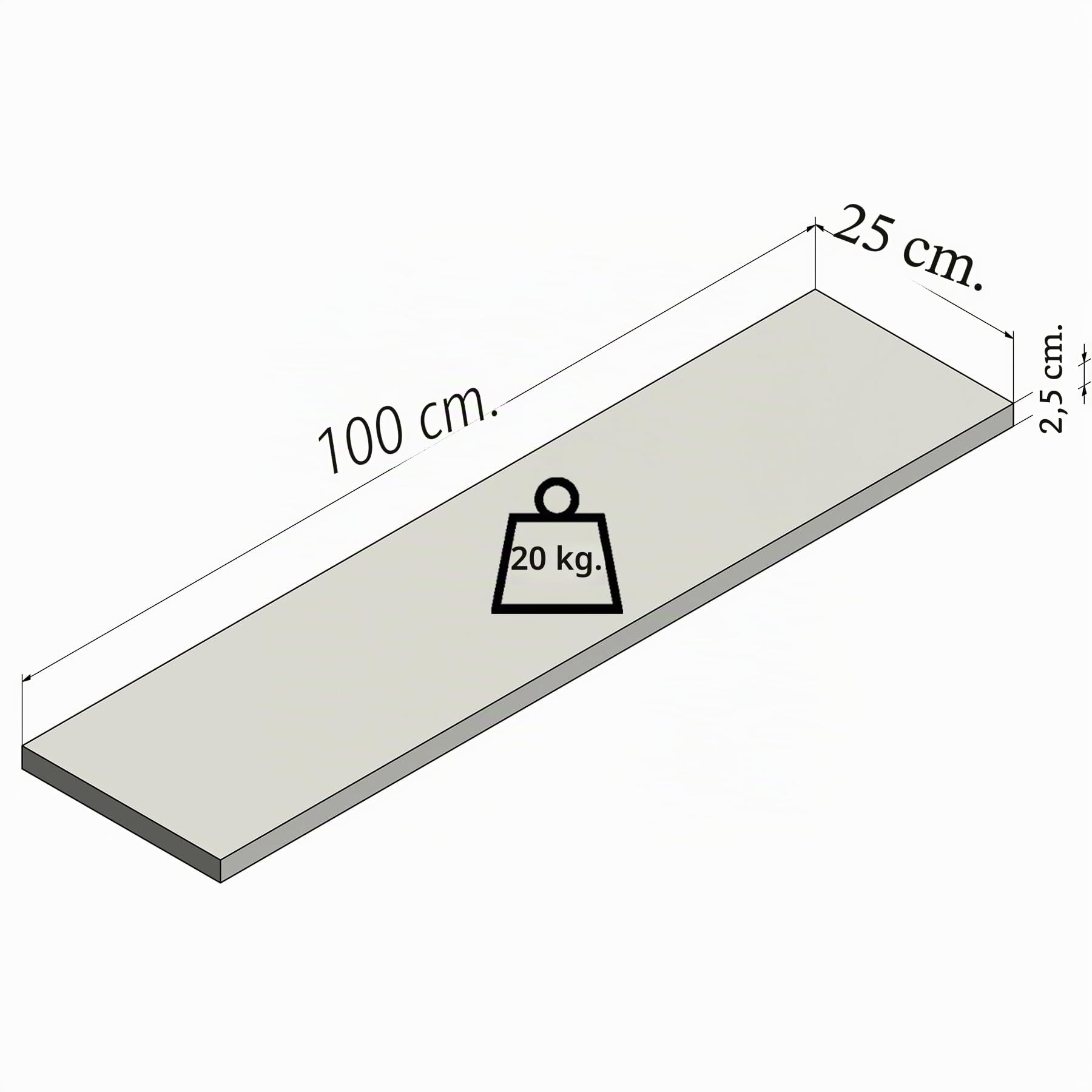 Henor Mensole 100x25x2,5 cm bianco parete portata 20 kg